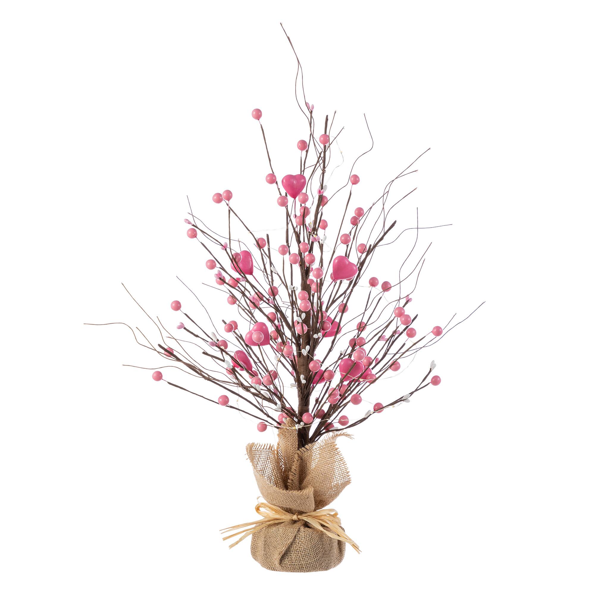 Glitzhome® 20" Lighted Valentine's Pink Berry Heart Table Tree