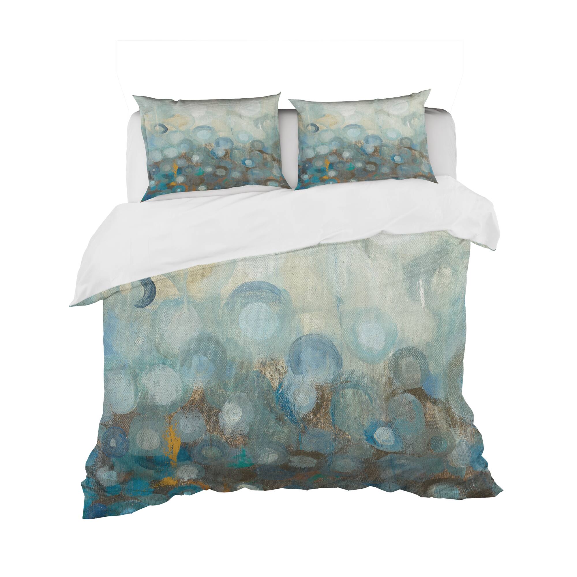 Designart &#x27;Blue and Bronze Dots on Glass II&#x27; Geometric Bedding Set - Duvet Cover &#x26; Shams
