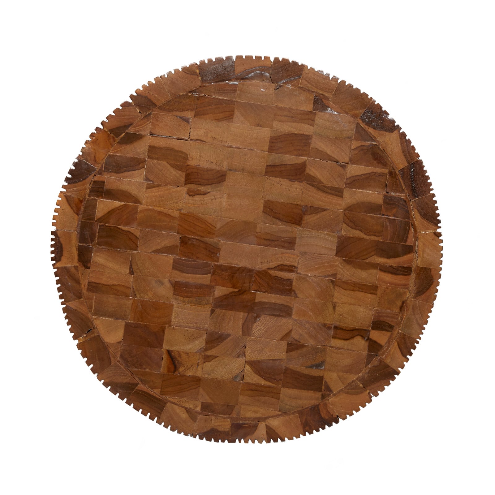 18&#x22; Brown Teak Wood Contemporary Stool