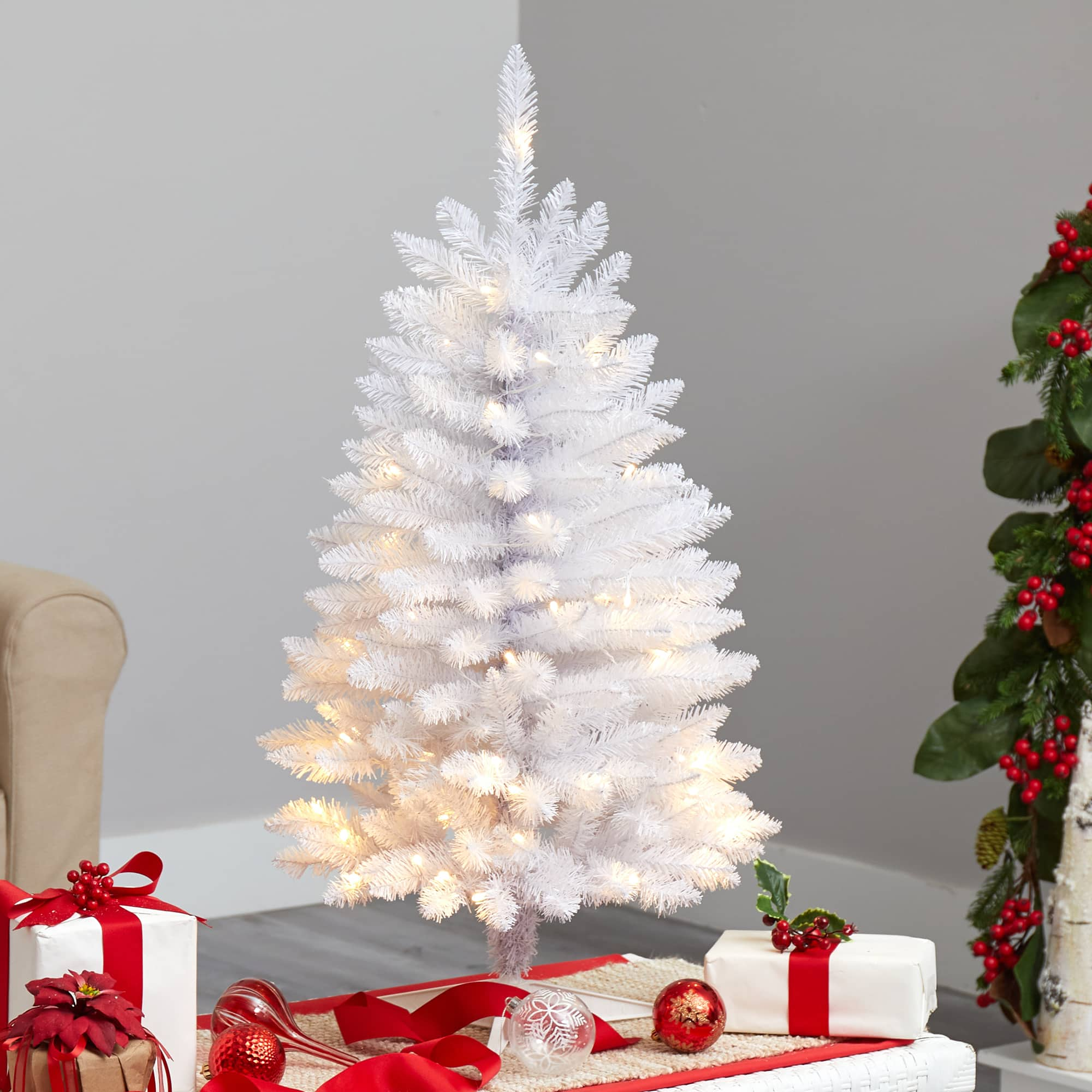 3ft pre lit white christmas tree