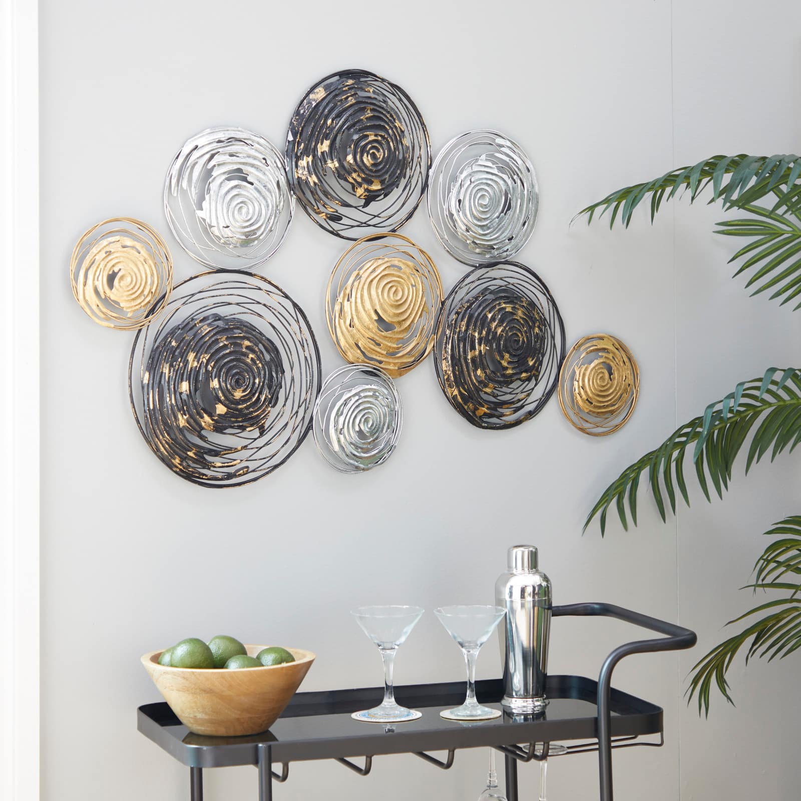 42&#x22; Black, Silver &#x26; Gold Metal Contemporary Wall D&#xE9;cor