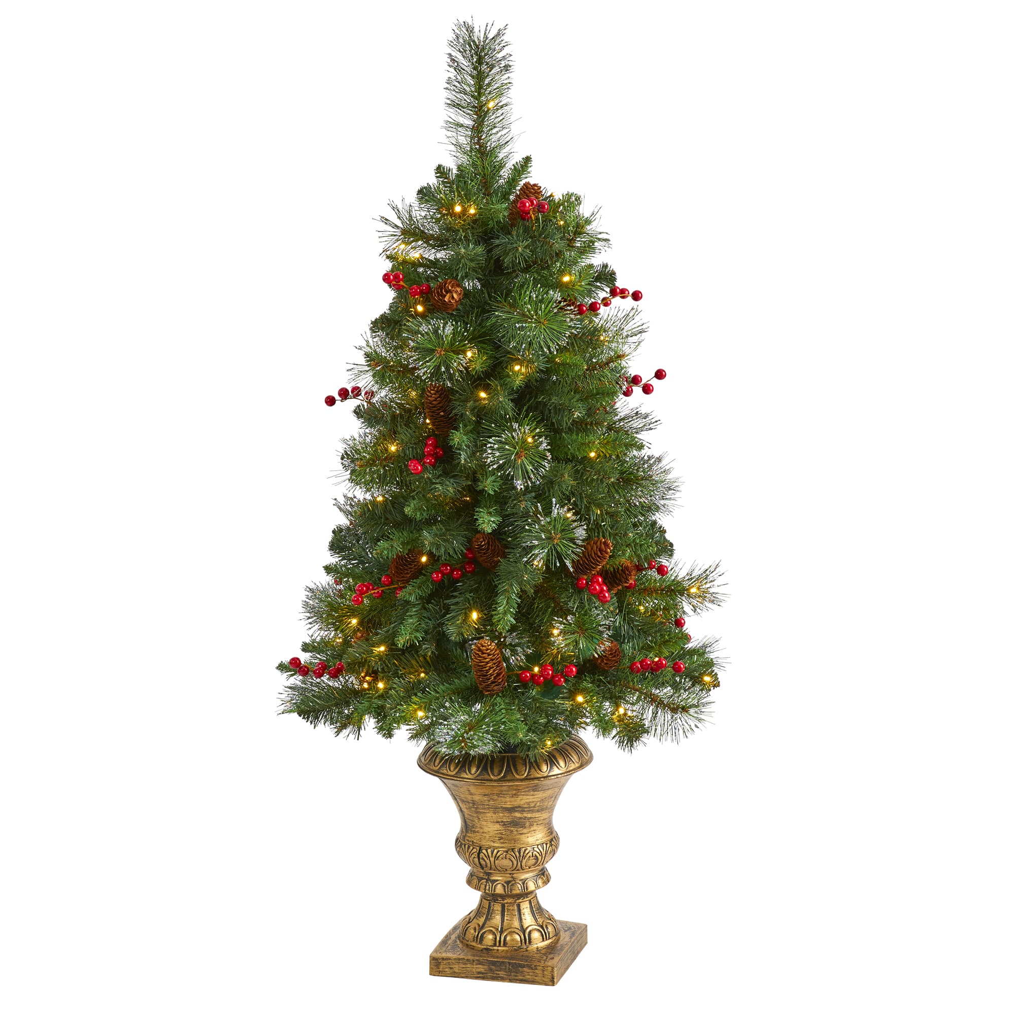 4ft. Pre-Lit Pine, Pinecone &#x26; Berries Artificial Christmas Tree, Clear LED Lights