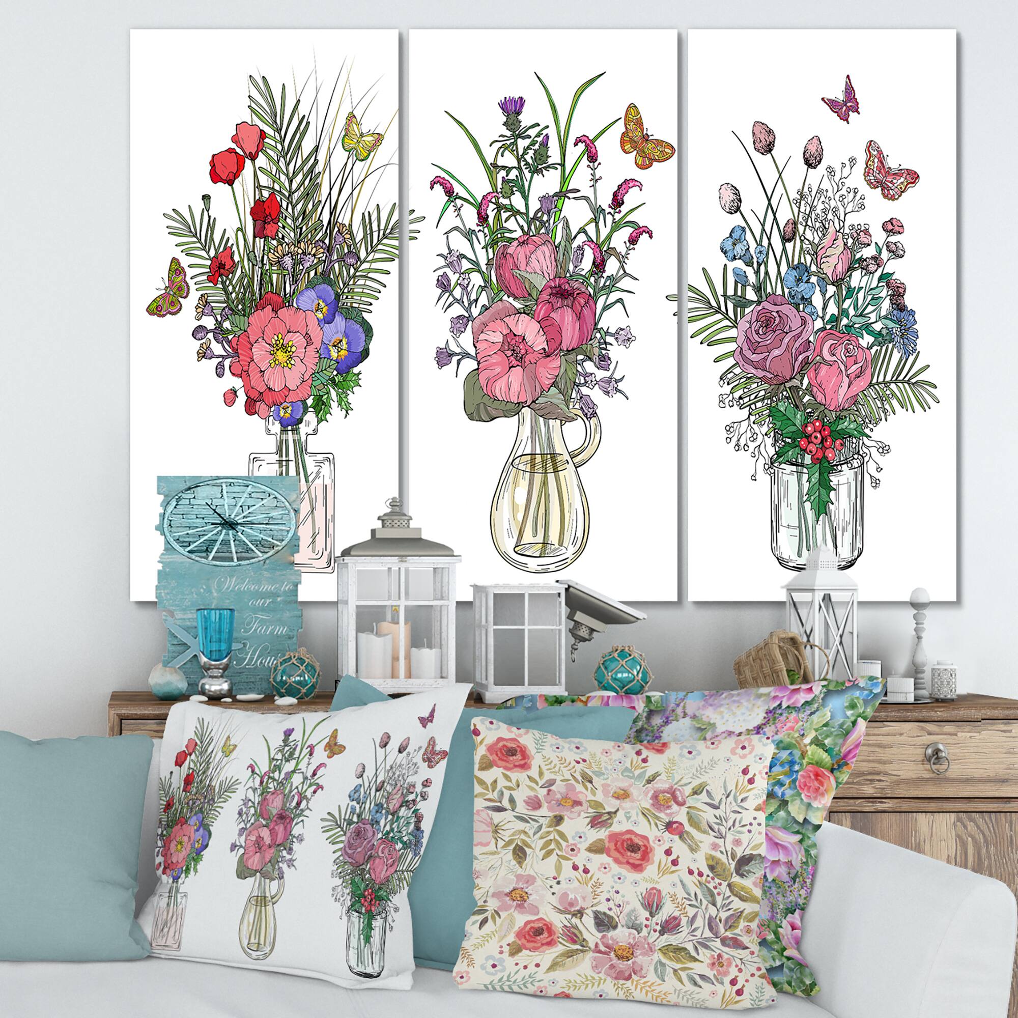 Designart - Bouquets Of Wildflowers In Transparent Vases II
