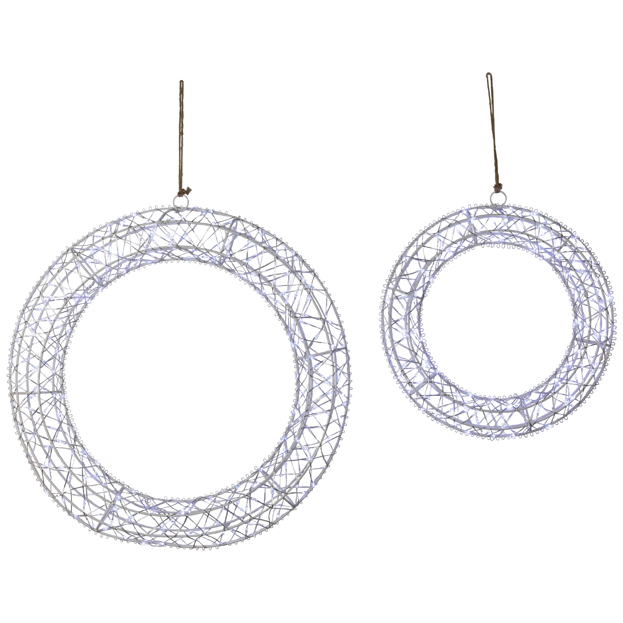 LED Lighted Hanging Christmas Wreath Decorations - 18" - Set of 2 - Cool White Lights