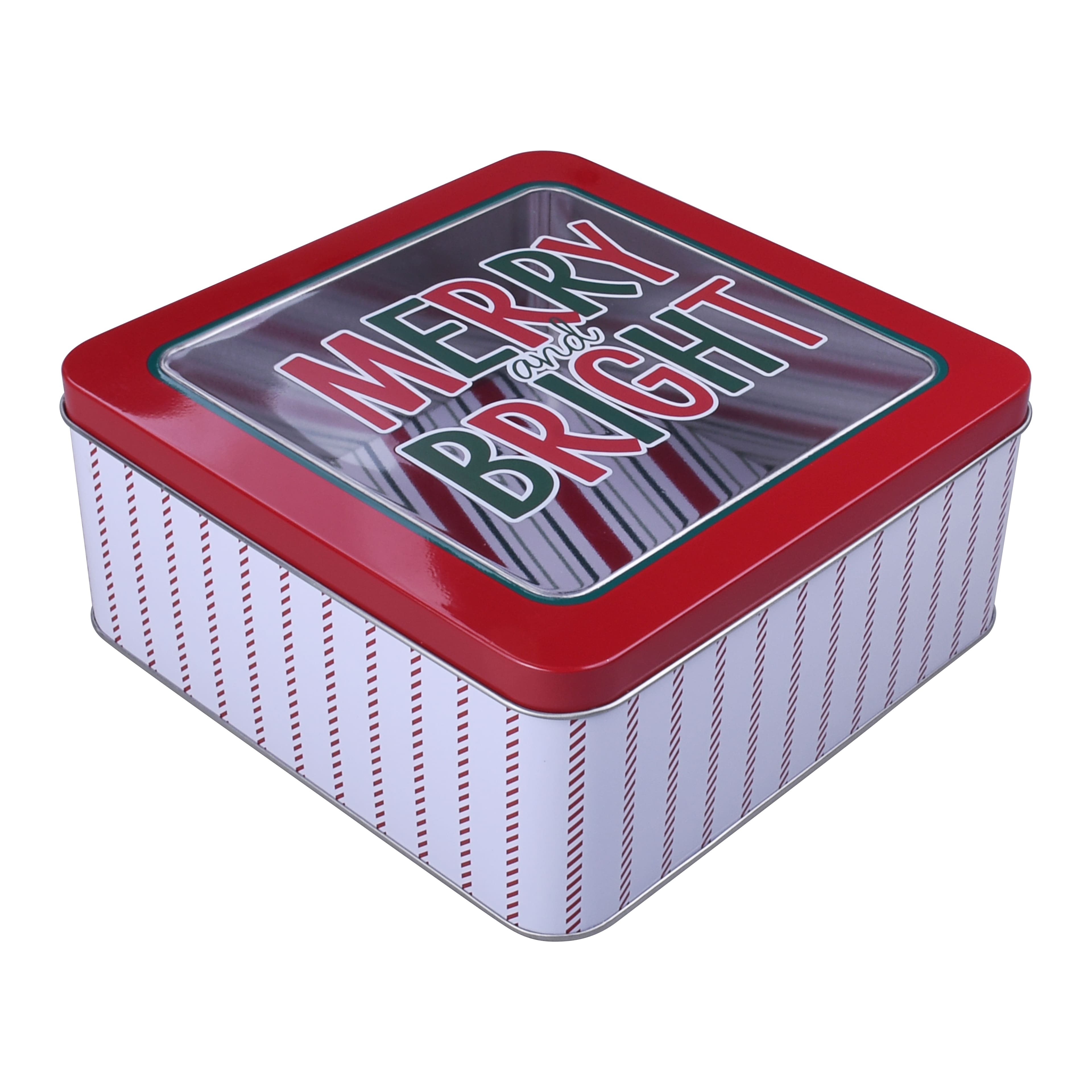 7.5&#x22; Merry &#x26; Bright Square Cookie Tin by Celebrate It&#xAE;