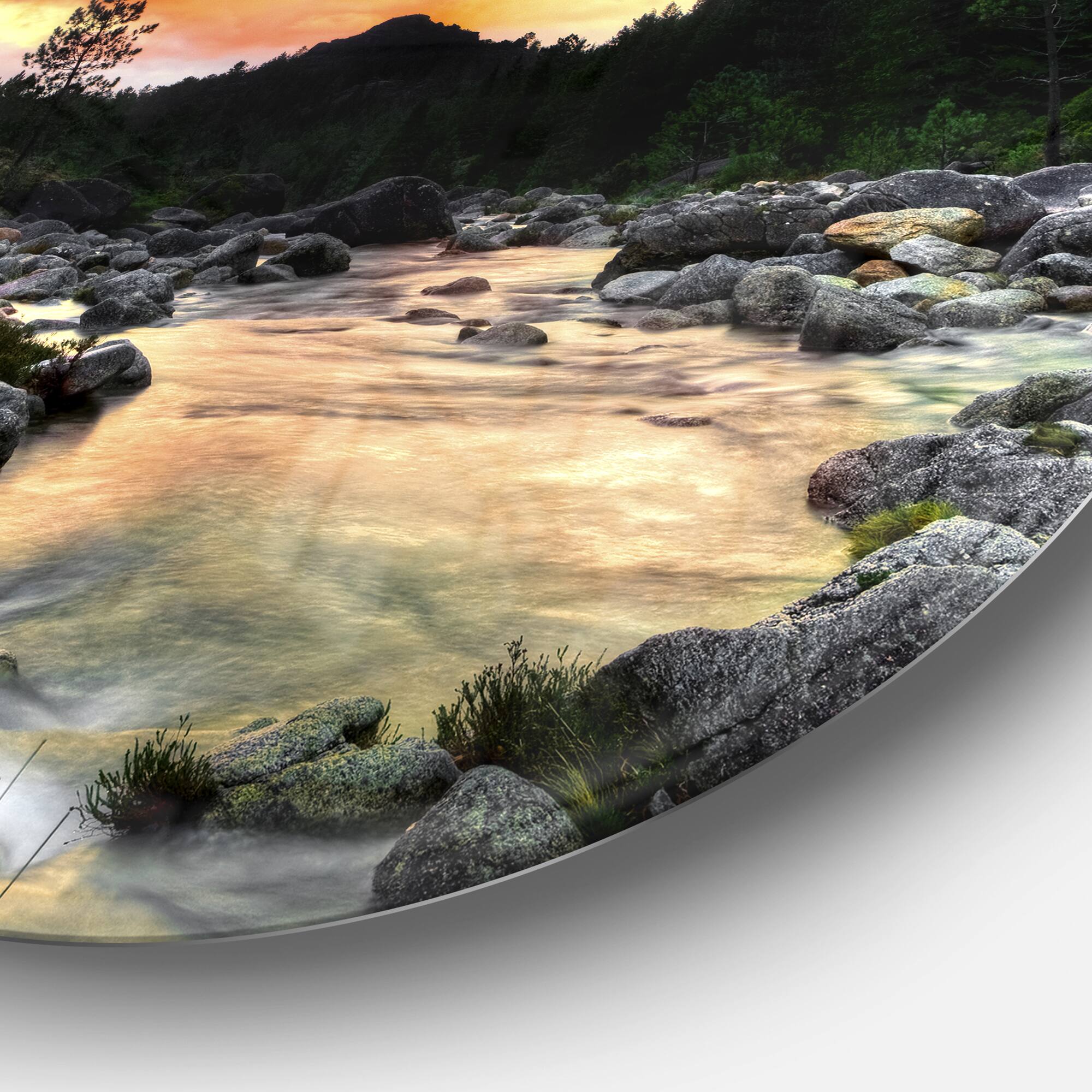 Designart - Rocky Mountain River at Sunset' Extra Large Wall Art Landscape