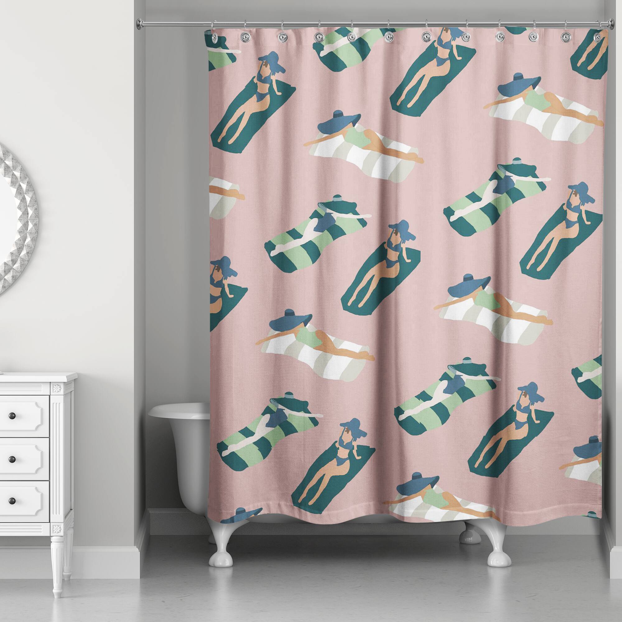 Pink Sun Bathers Pattern Shower Curtain
