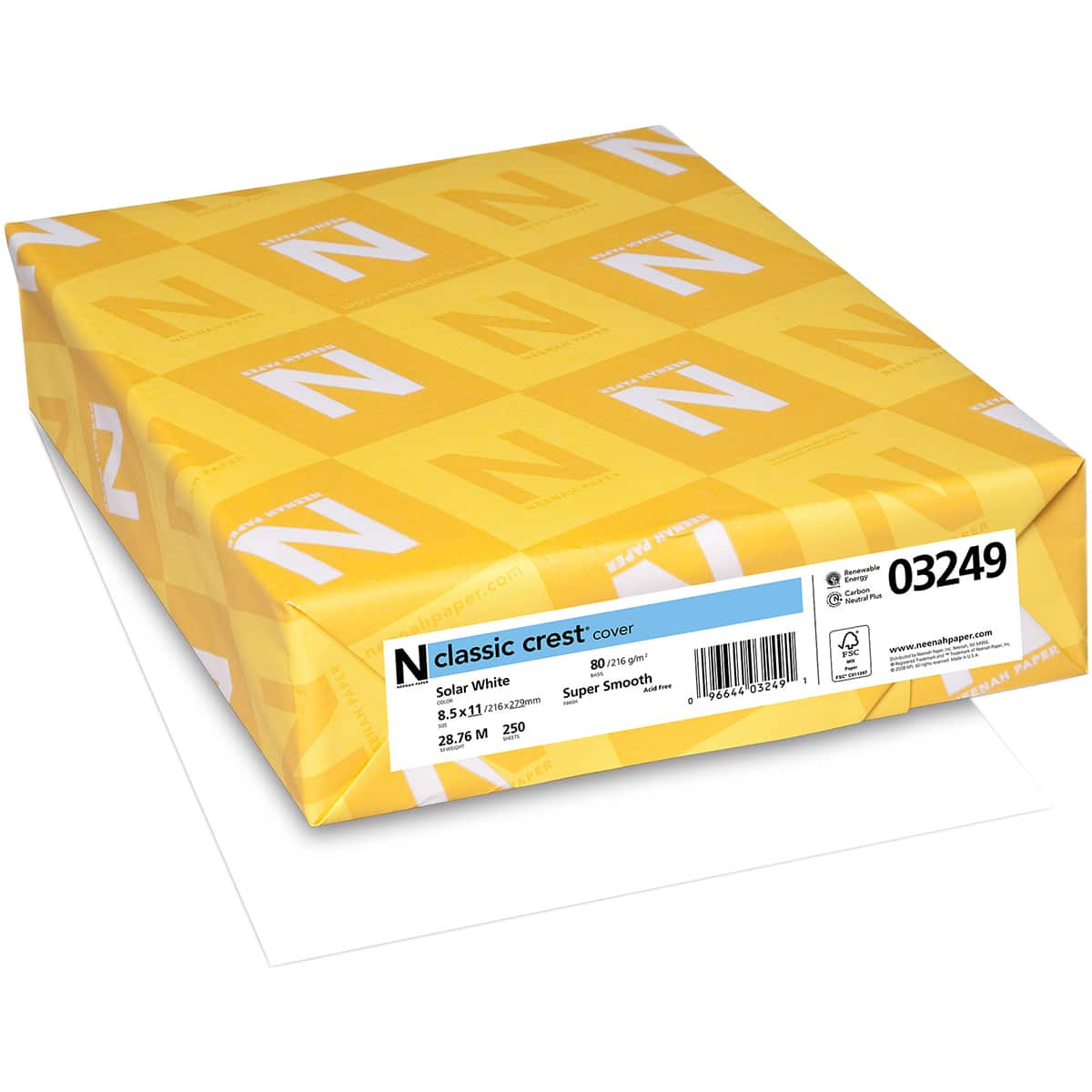 Neenah 80lb Classic Crest Cardstock 8.5"X11" 250/Pkg-Solar White