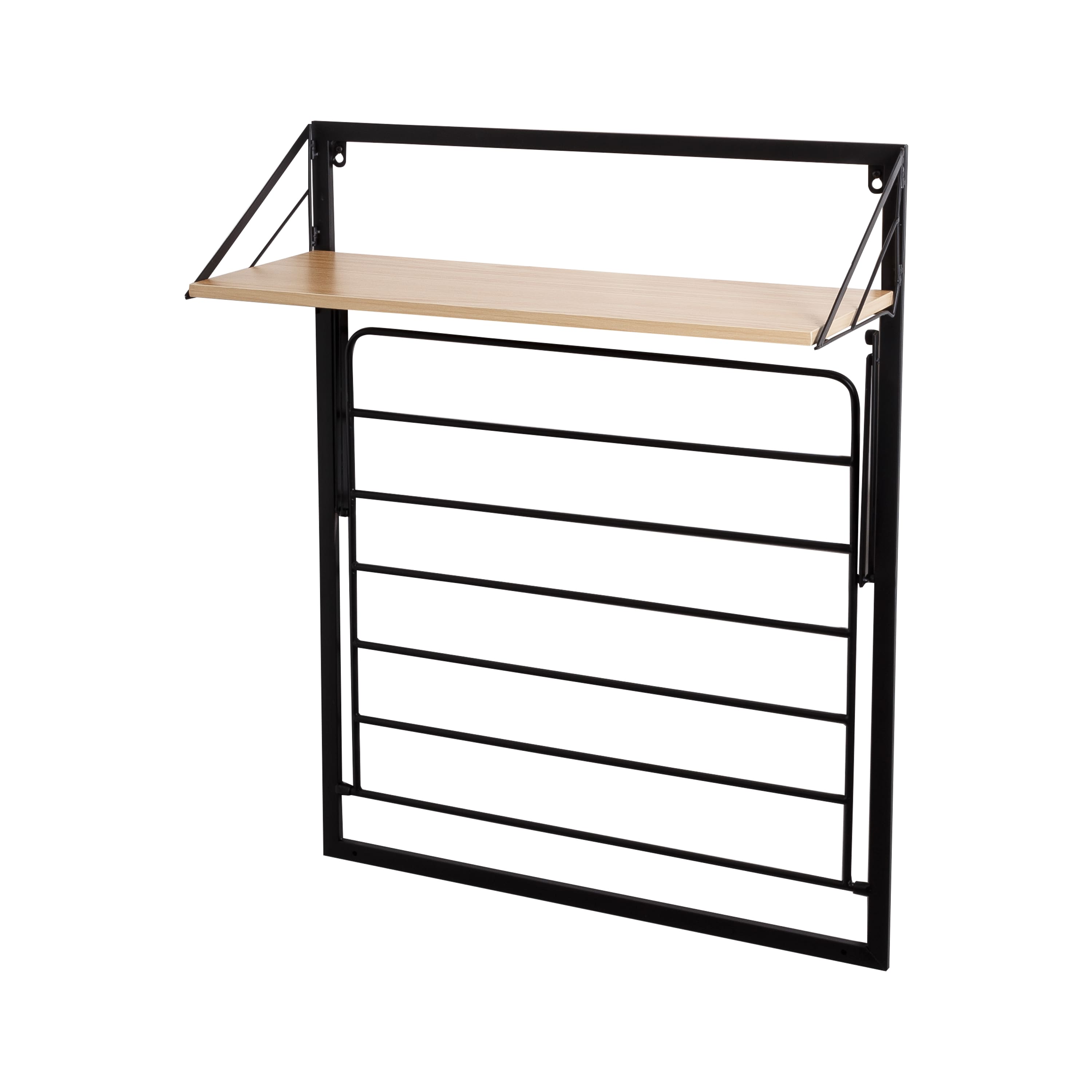 Honey Can Do Black &#x26; Maple Wall Mounted Drying Rack with Shelf