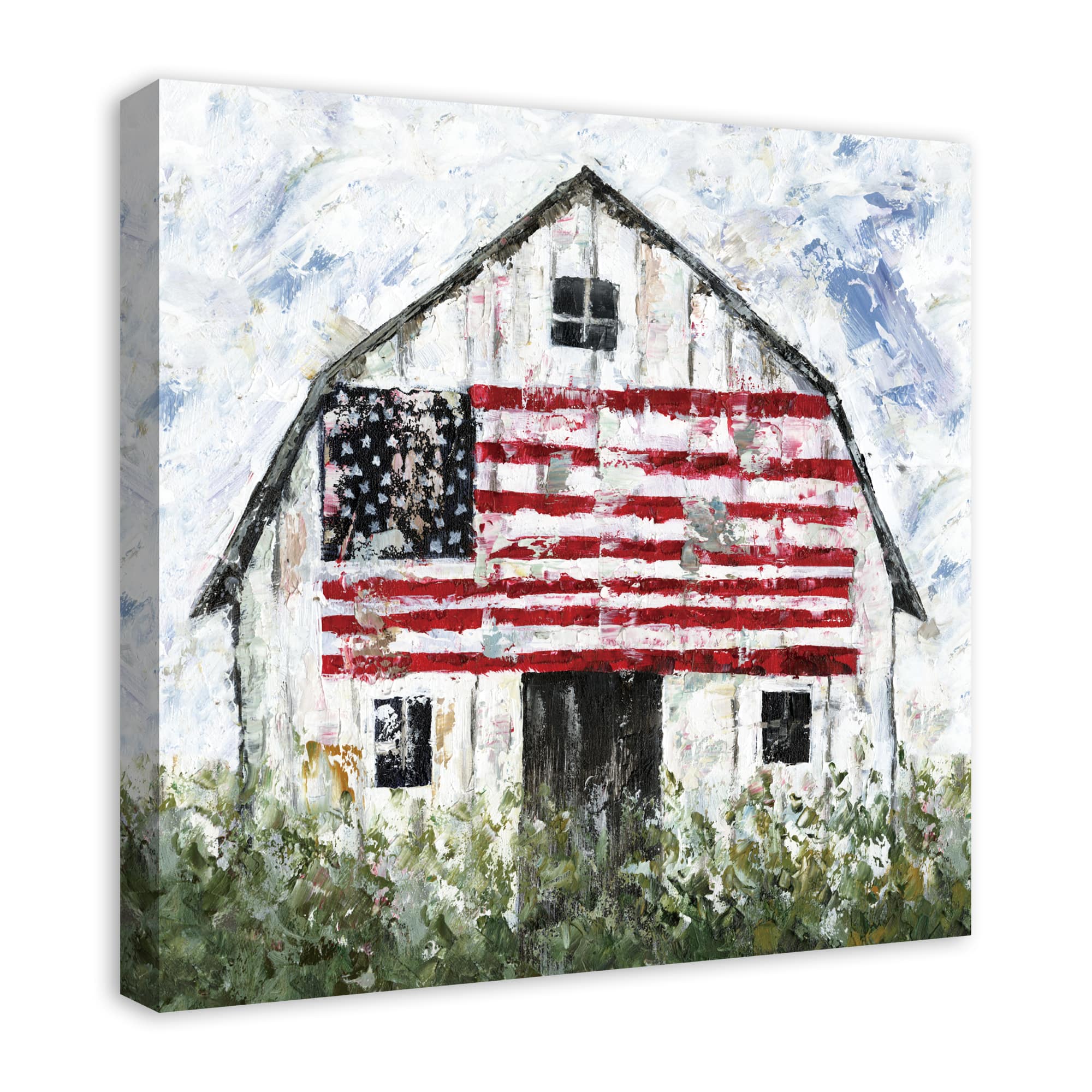 White Rustic Patriotic Barn I Canvas Wall Art