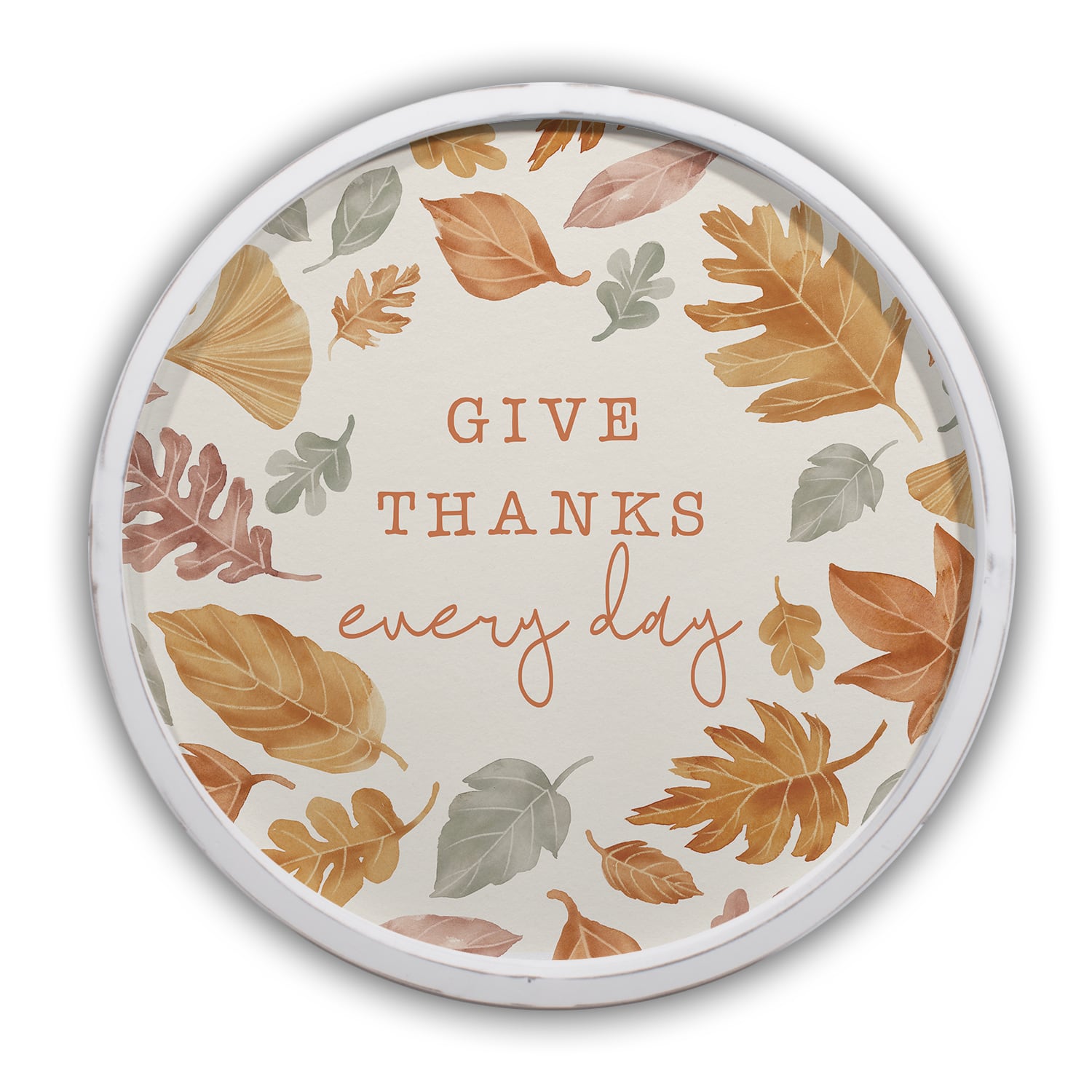Give Thanks Every Day Round White Framed Print