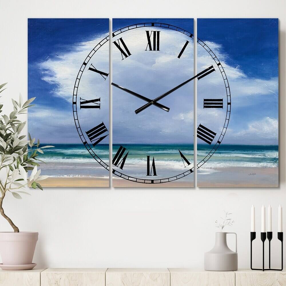 Designart Beach Clouds II 3 Panel Traditional Wall Clock