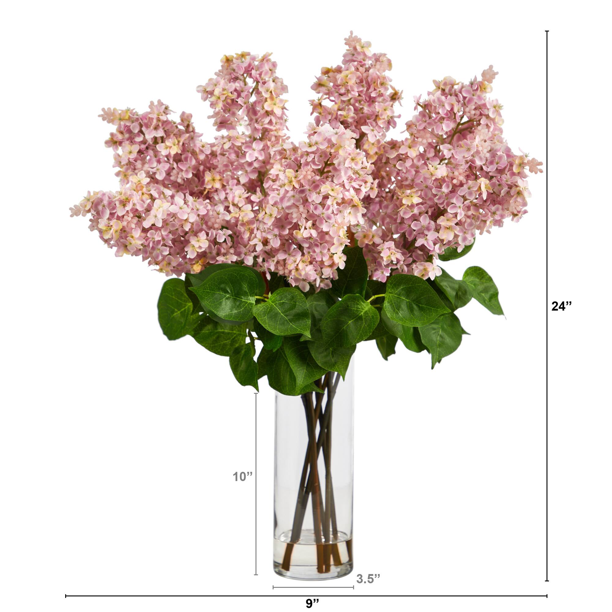 24&#x22; Artificial Pink Lilac Arrangement with Cylinder Glass Vase