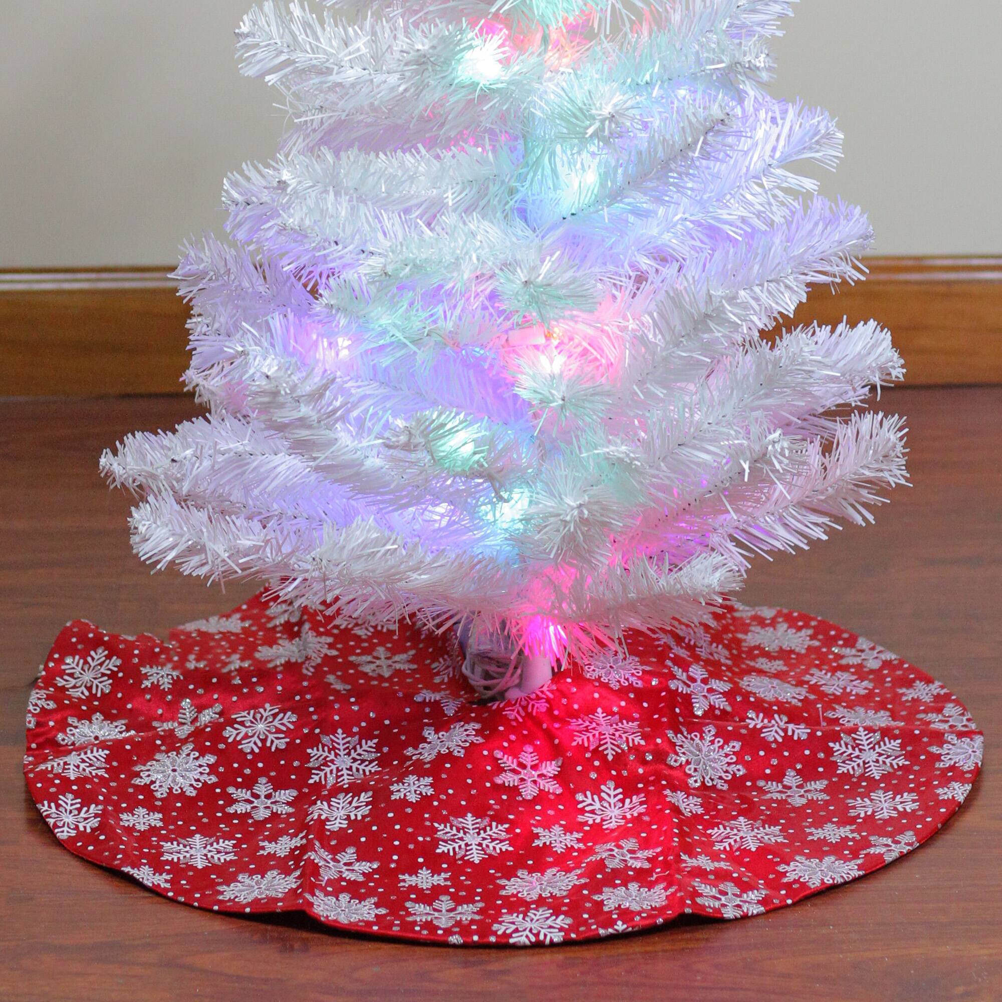 20&#x22; Red &#x26; White Snowflakes with Silver Glitter Mini Tree Skirt