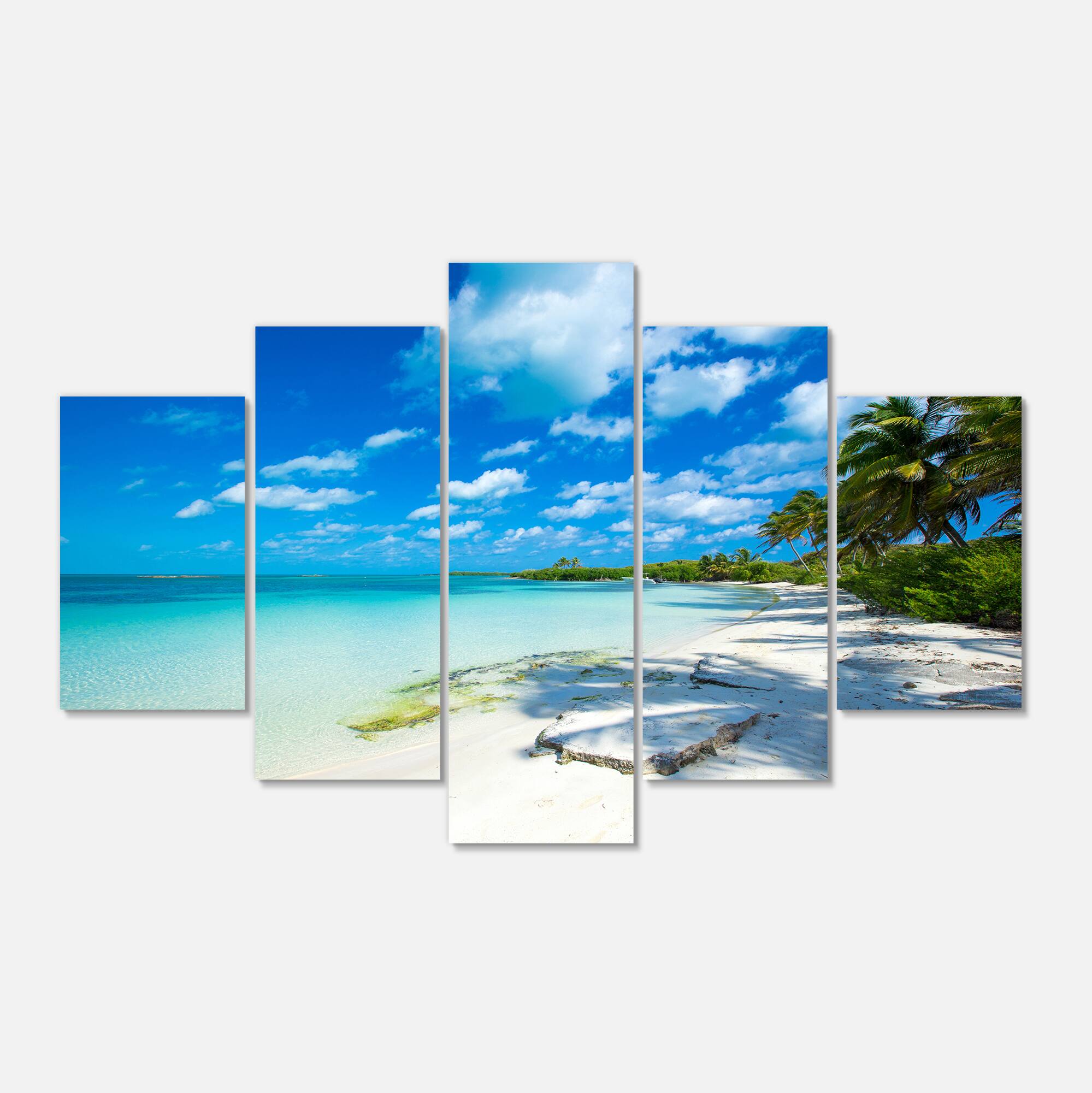 Designart - Tropical Beach with Palm Shadows - Large Seashore Canvas Print