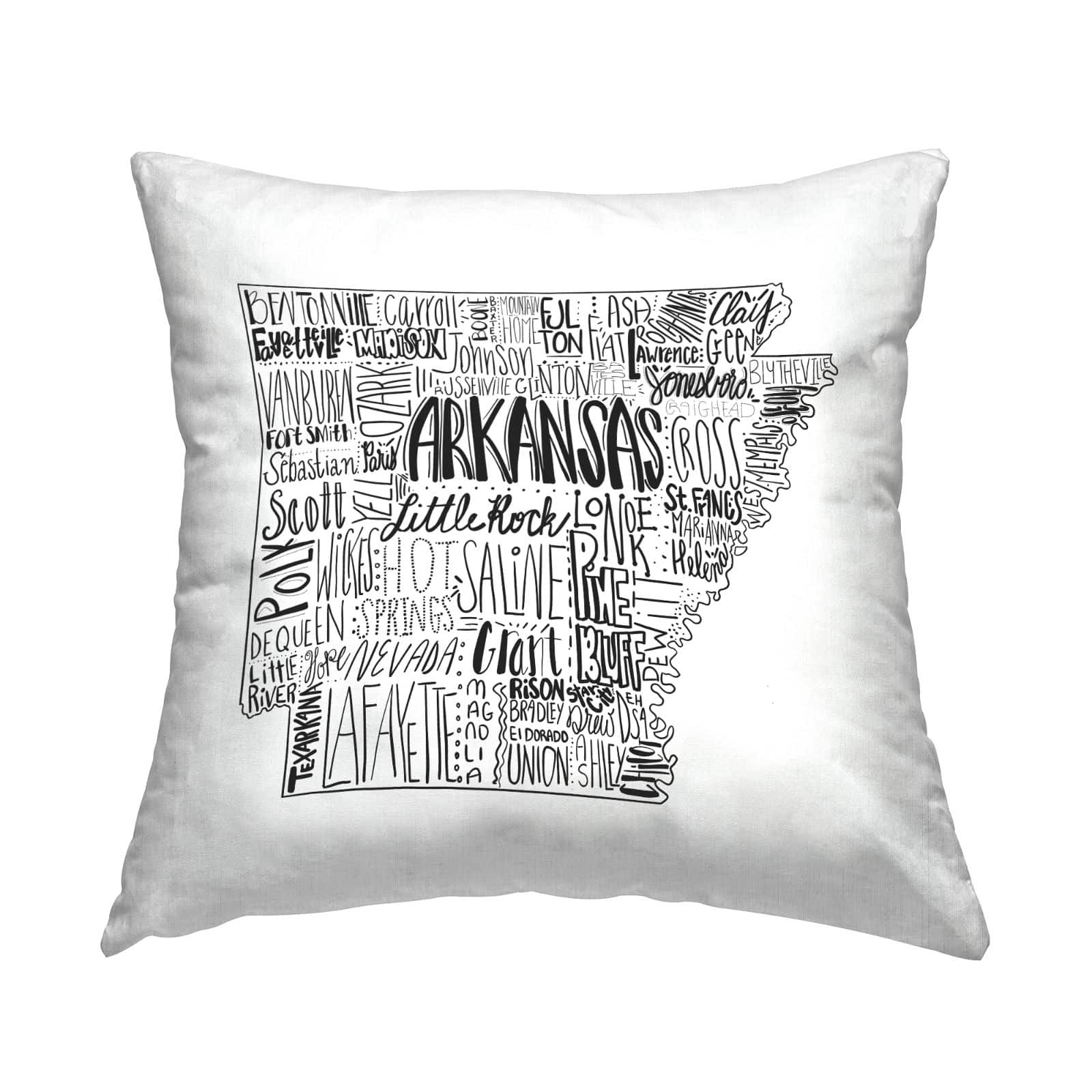 Stupell Industries Arkansas State Varied Cities Typography Shape Throw Pillow, 18" x 18"