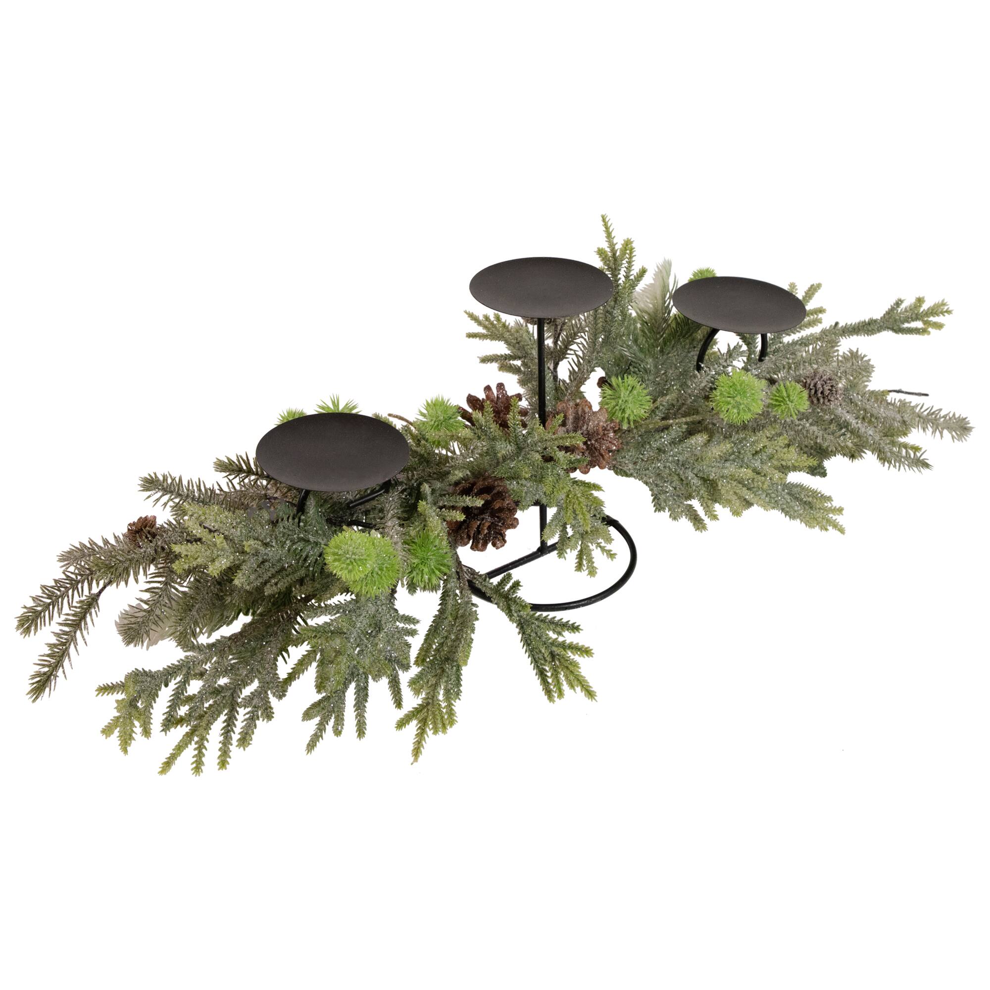 26&#x22; Holiday Foliage &#x26; Tiered Metal Candle Holder