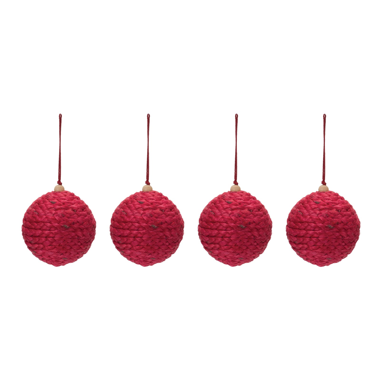 4ct. 4&#x22; Red Jute Ball Ornament