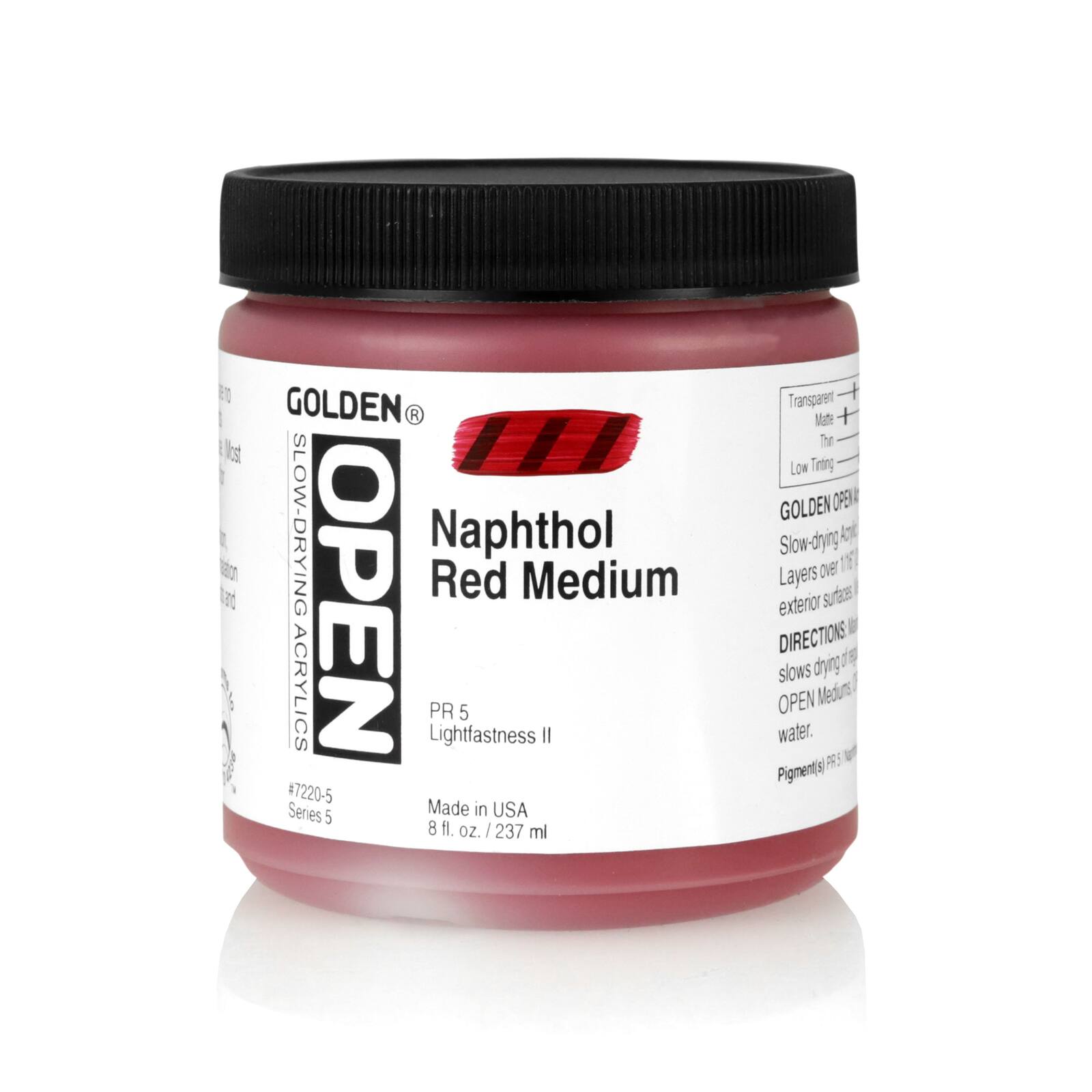 Golden OPEN Slow Drying Acrylics, 8 oz Paint in Naphthol Red Medium