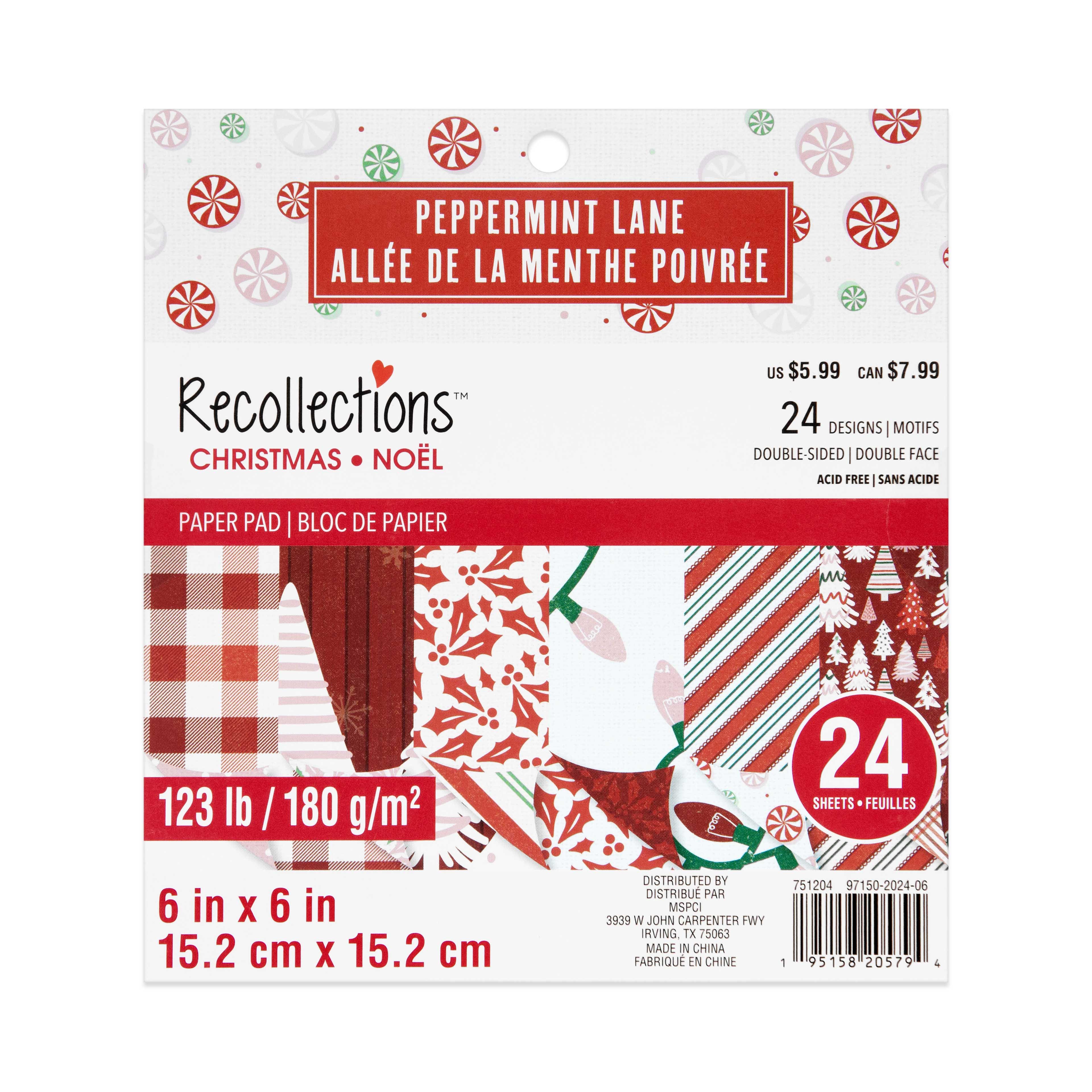 6&#x22; x 6&#x22; Peppermint Lane Double-Sided Paper Pad by Recollections&#x2122;, 24 Sheets