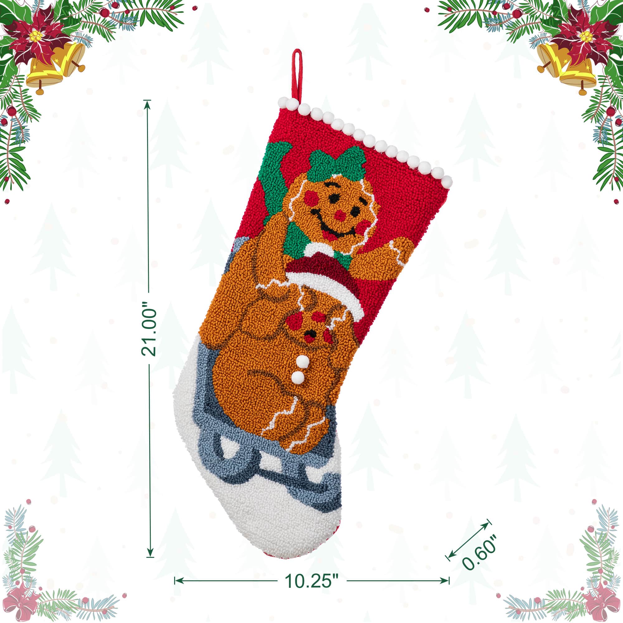 Glitzhome® 21"L Hooked Christmas Gingerbread Man Stocking