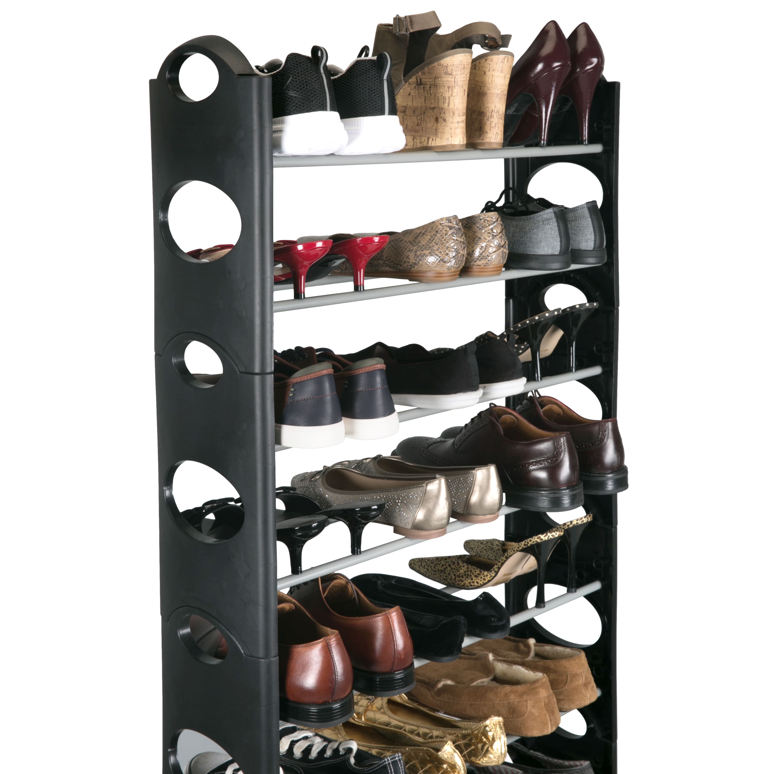 Simplify Black 30 Pair Stackable Shoe Rack