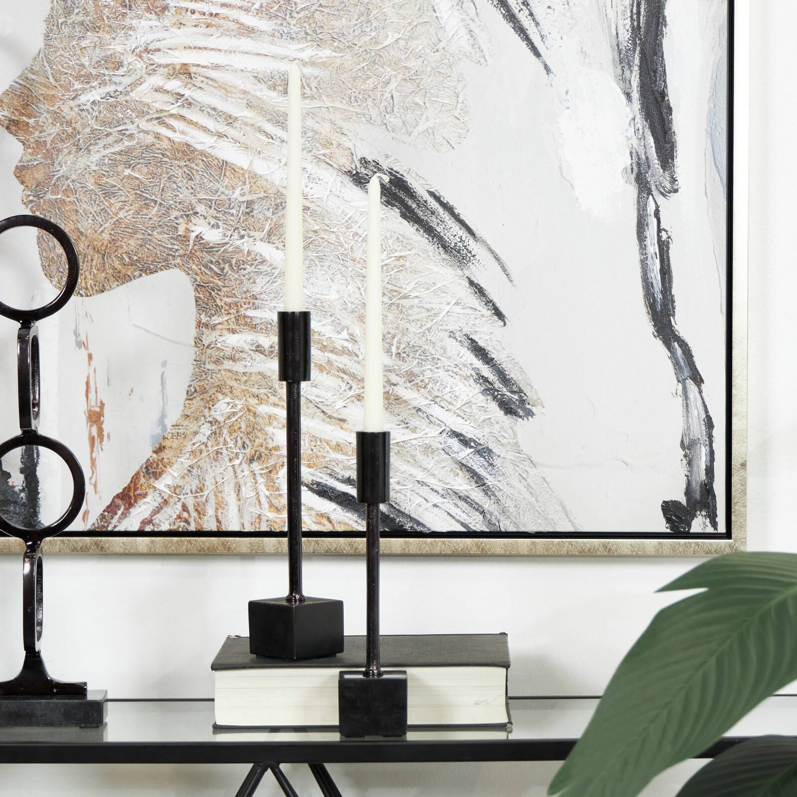 Black Aluminum Slim Candle Holder with Block Base Set