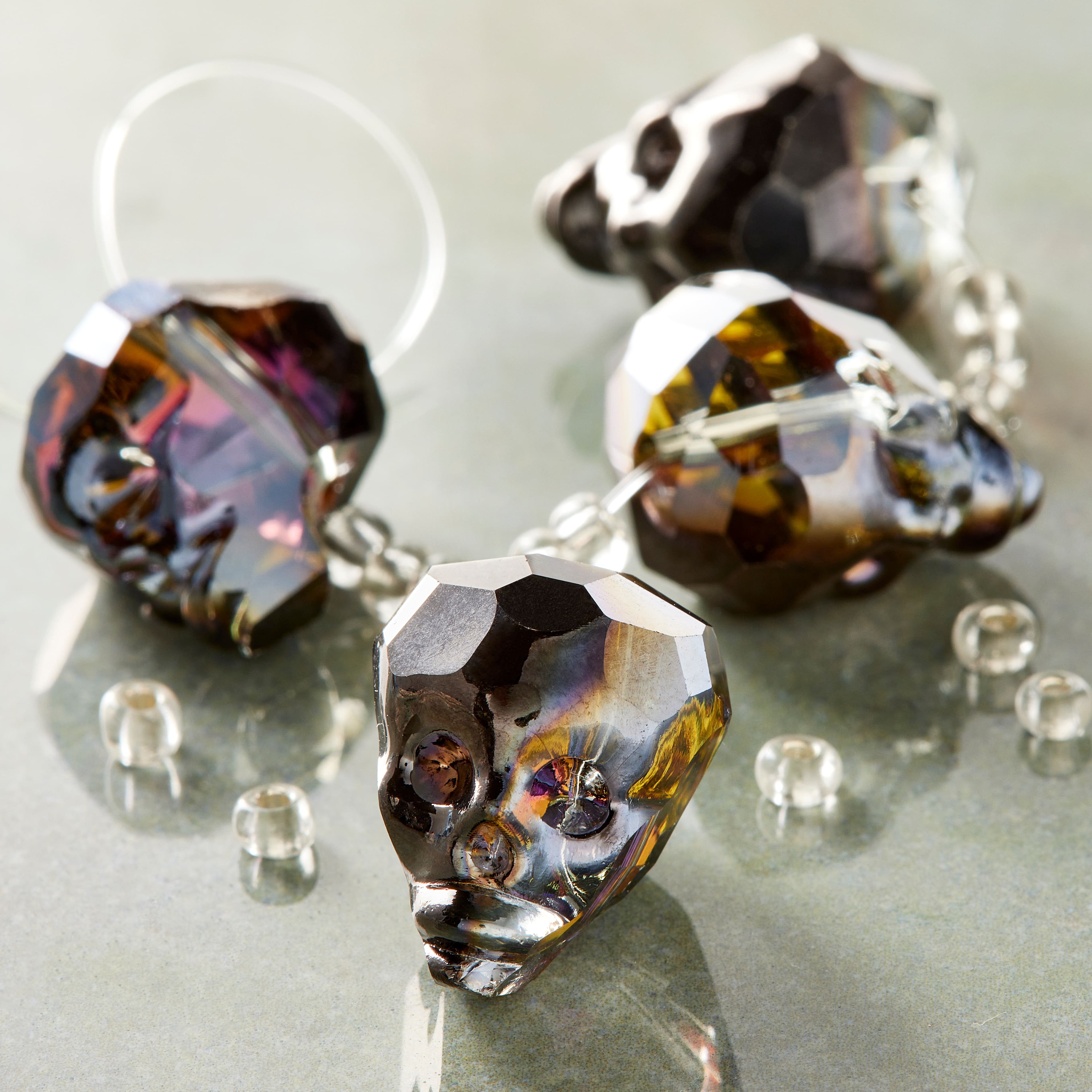 Gunmetal Faceted Glass Skull Beads by Bead Landing™, 20mm