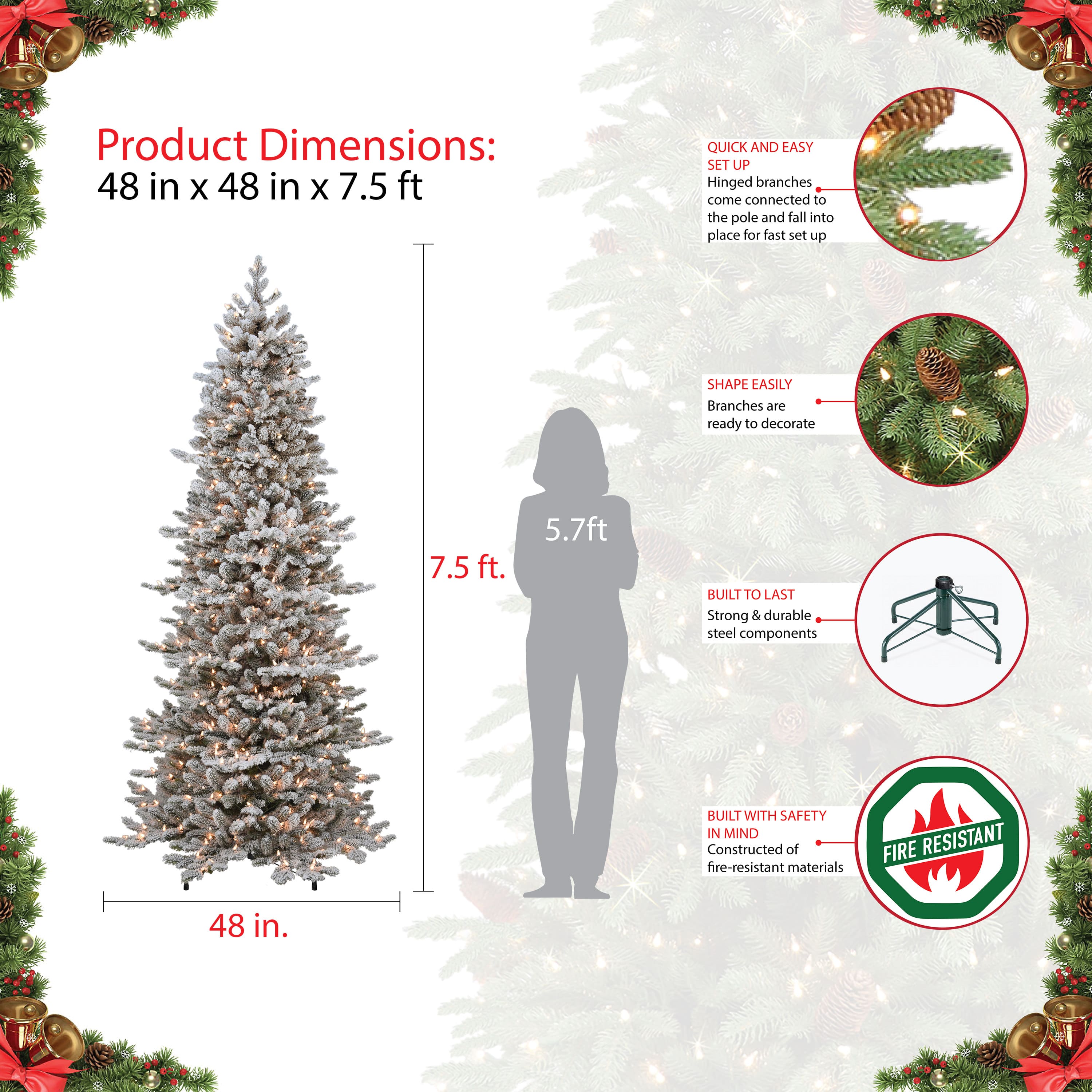 7.5ft. Pre-Lit Slim Flocked Royal Majestic Douglas Spruce Artificial Christmas Tree, Clear Lights