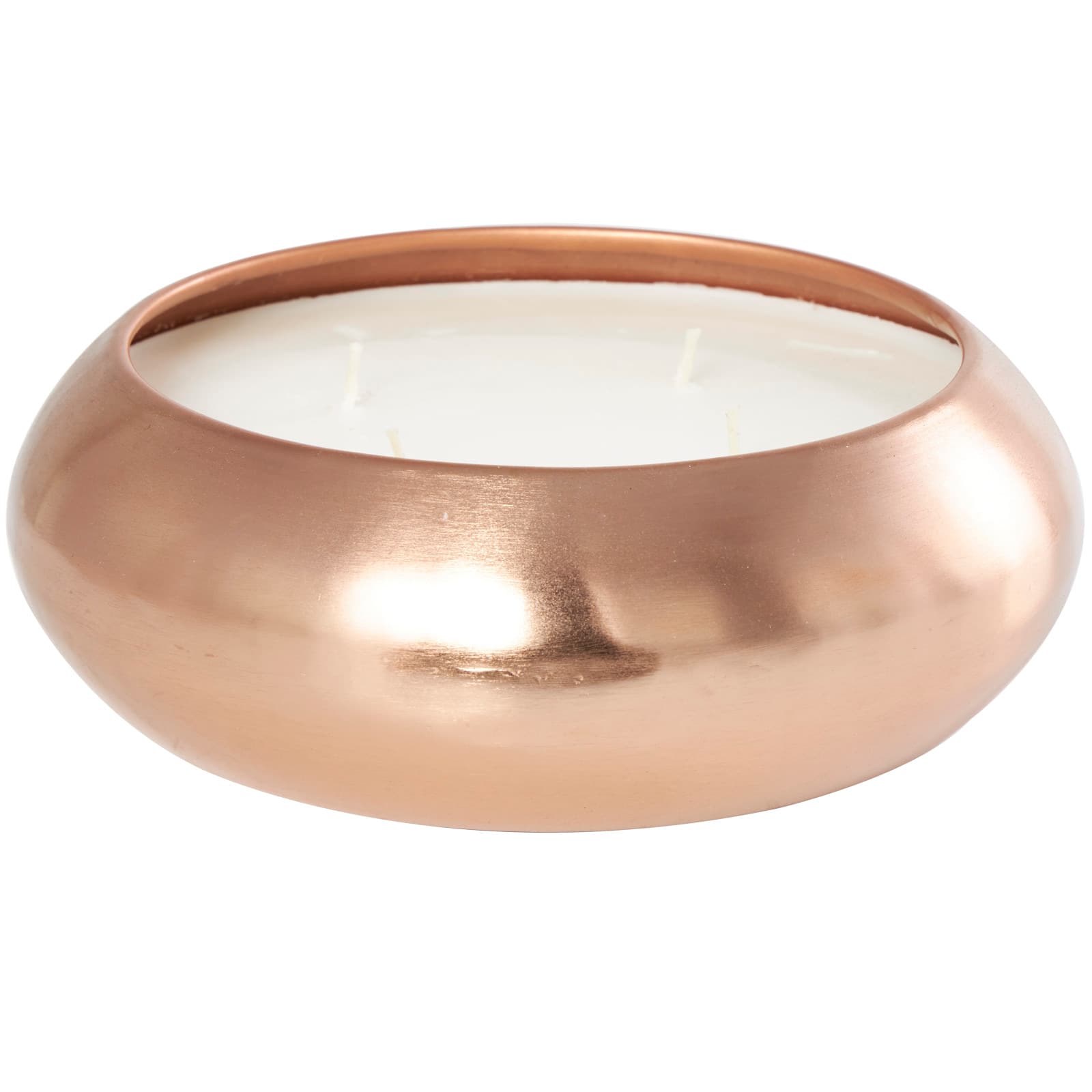 9&#x22; White 4-Wick Wax Tropical Breeze Scented Wide Dome Shaped Candle with Copper Container Bowl