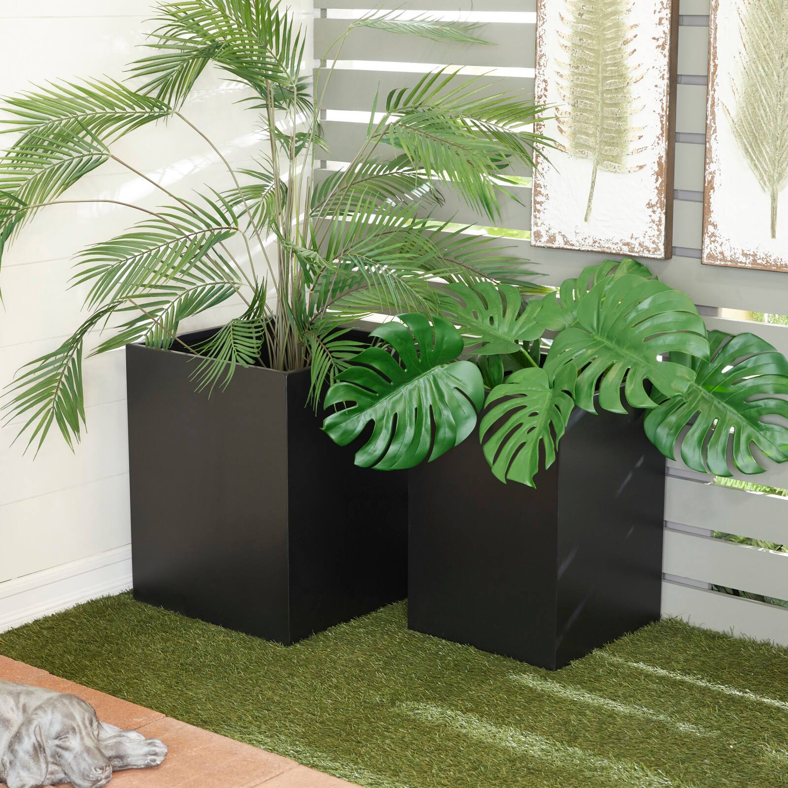 Black Modern Planter, Set of 2&#x22; 18&#x22;, 14&#x22;