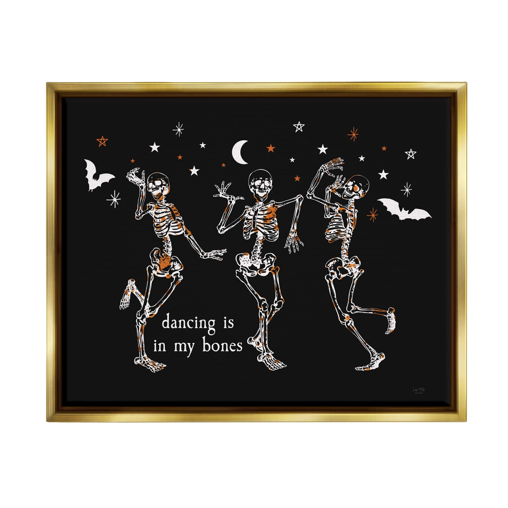 Stupell Industries Dancing In My Bones Skeletons Framed Floater Canvas Wall Art