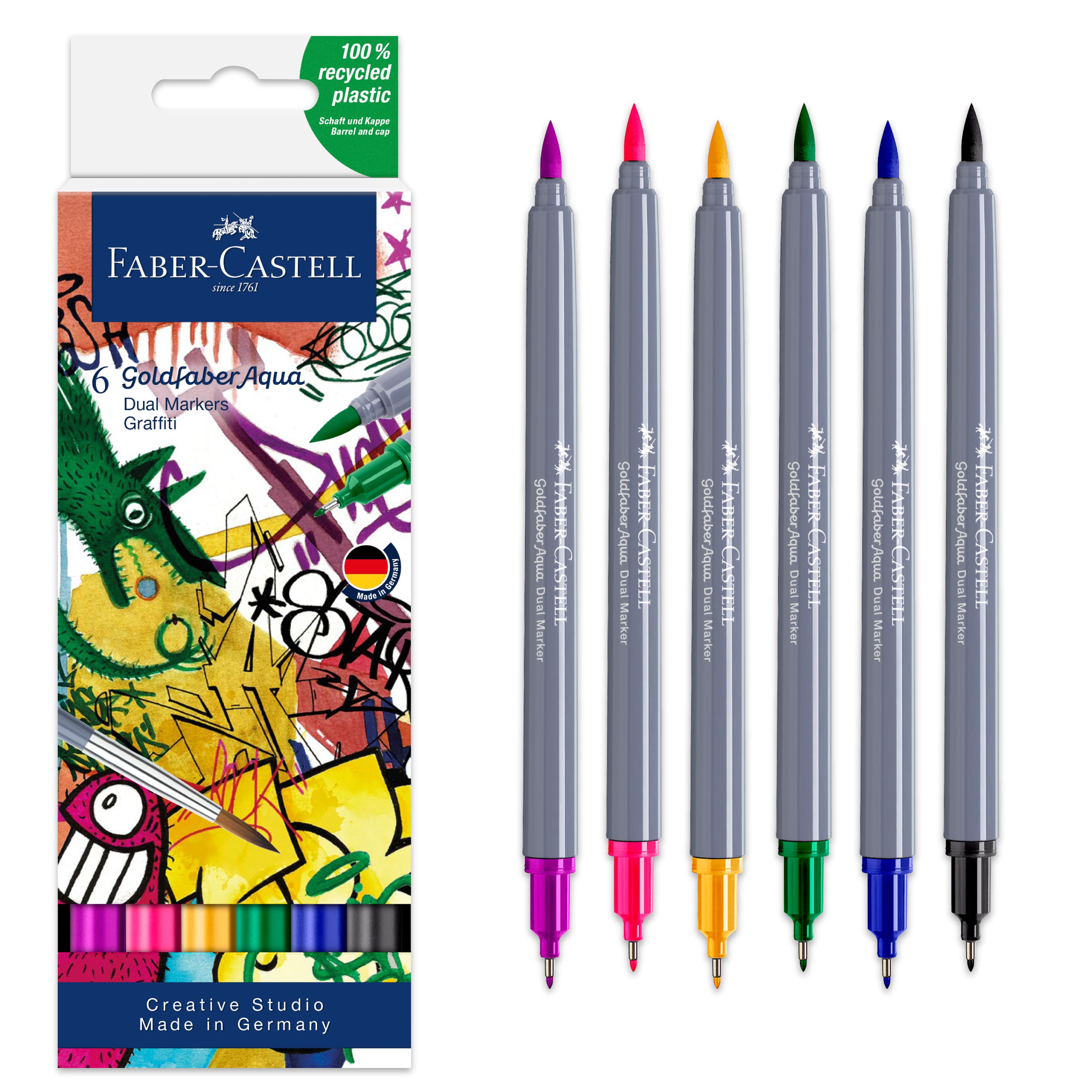 Faber-Castell&#xAE; Goldfaber Aqua 6 Color Graffiti Dual Tip Watercolor Marker Set