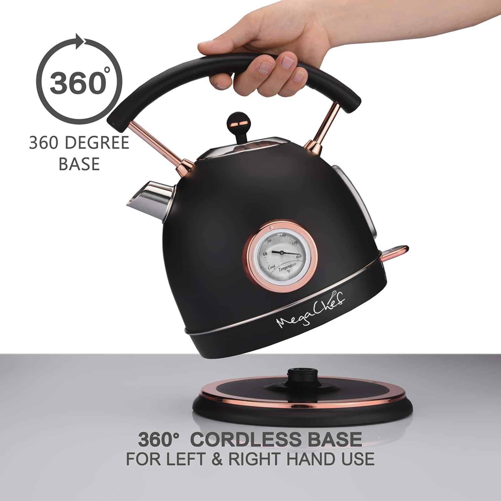 MegaChef 1.8L Matte Black Half Circle Electric Tea Kettle