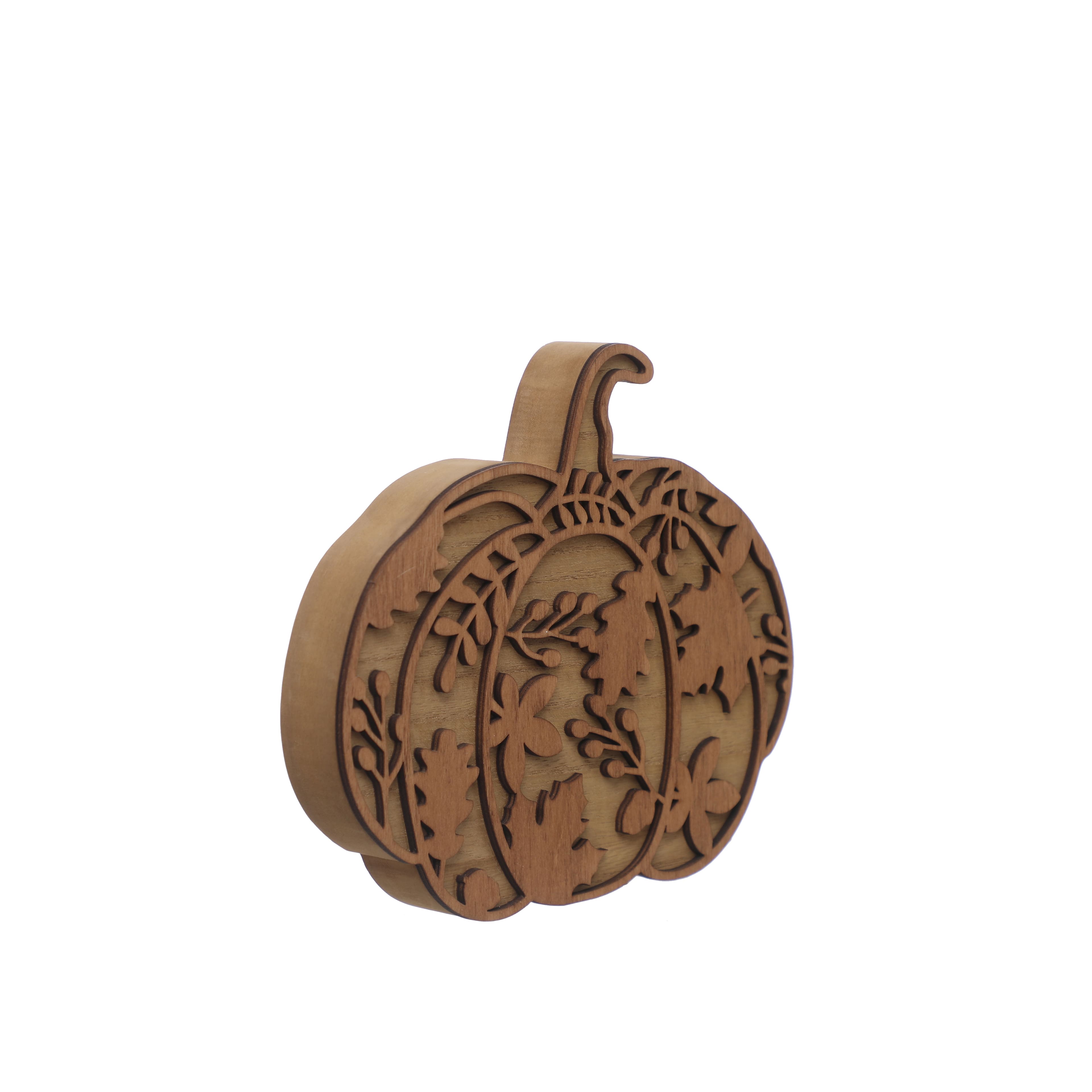 8&#x22; Brown Leaf Carved Pumpkin Tabletop D&#xE9;cor by Ashland&#xAE;