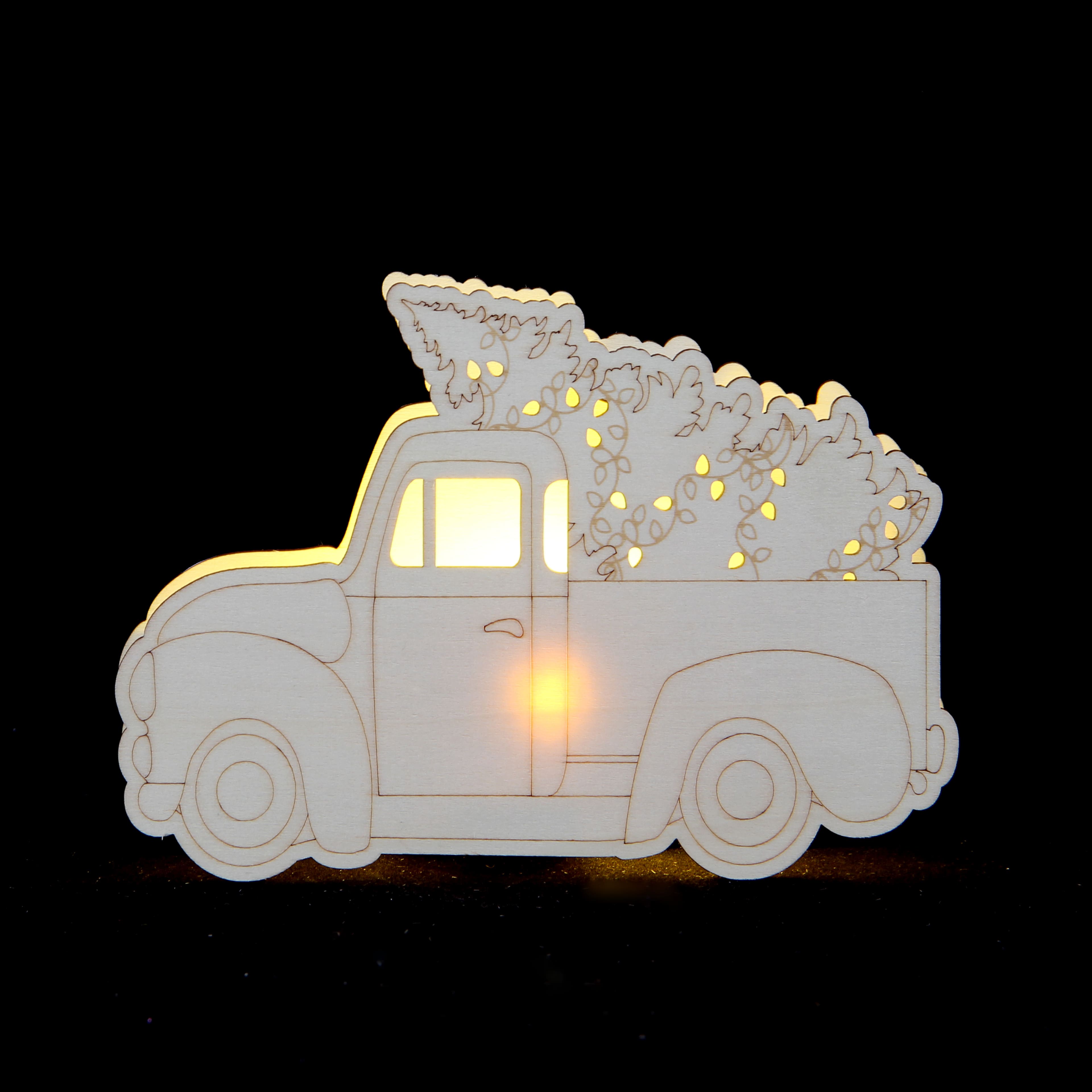 7&#x22; Unfinished Wood LED Truck with Tree Tabletop Accent by Make Market&#xAE;