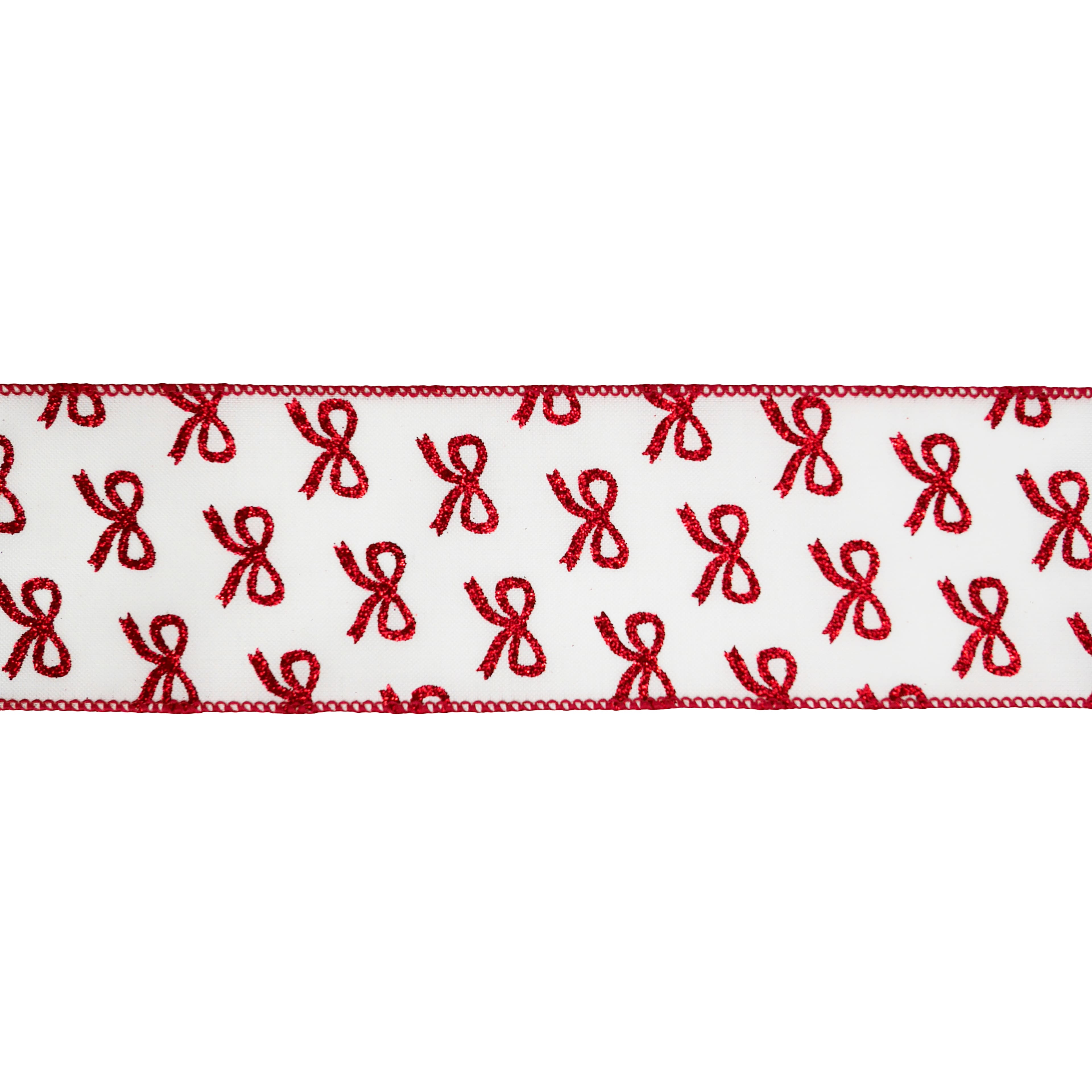 2.5&#x22; x 20ft. Red Glitter Bows Wired Ribbon by Celebrate It&#xAE;
