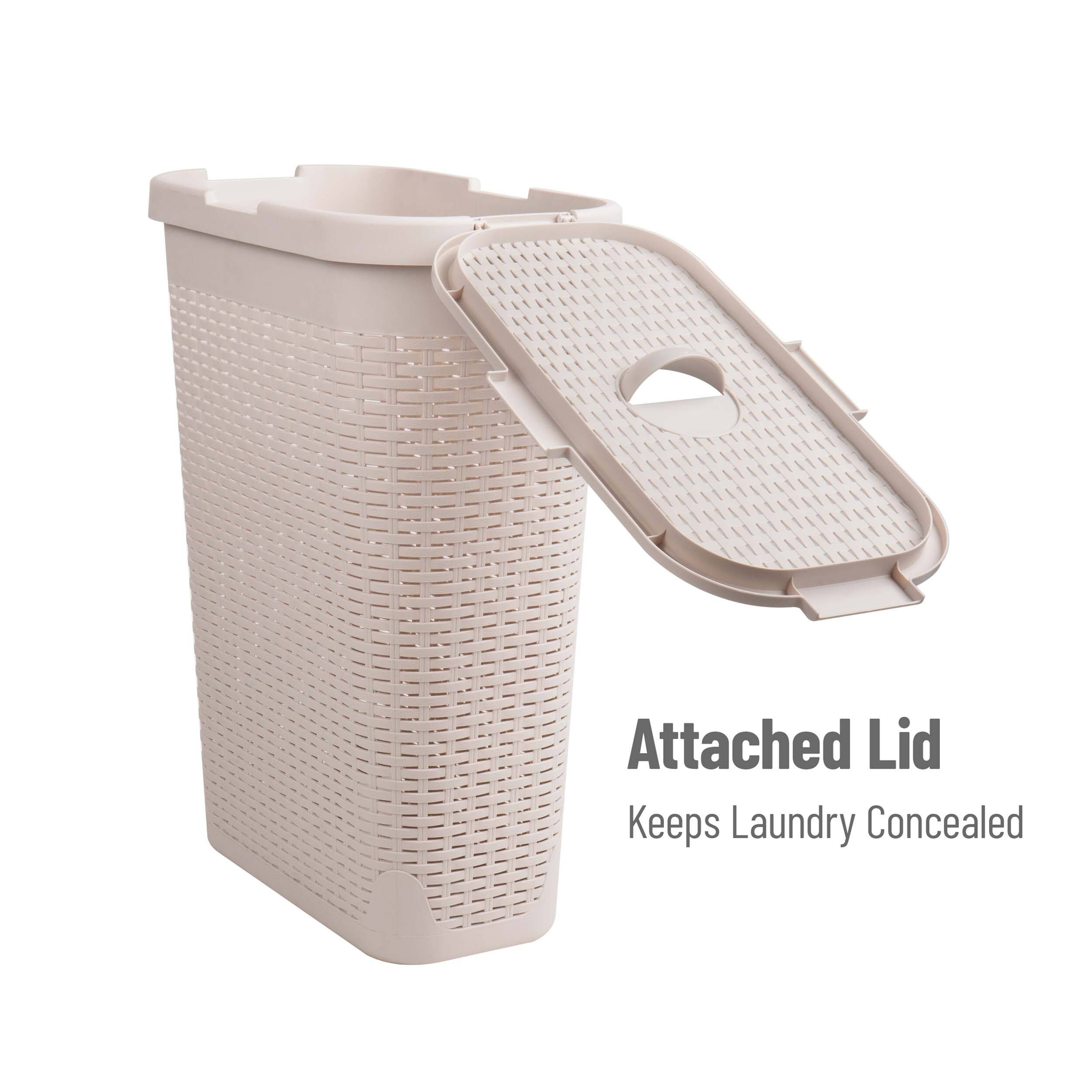 Mind Reader 40L Ventilated Slim Laundry Hamper with Cut Out Handles &#x26; Attached Hinged Lid, 2ct.