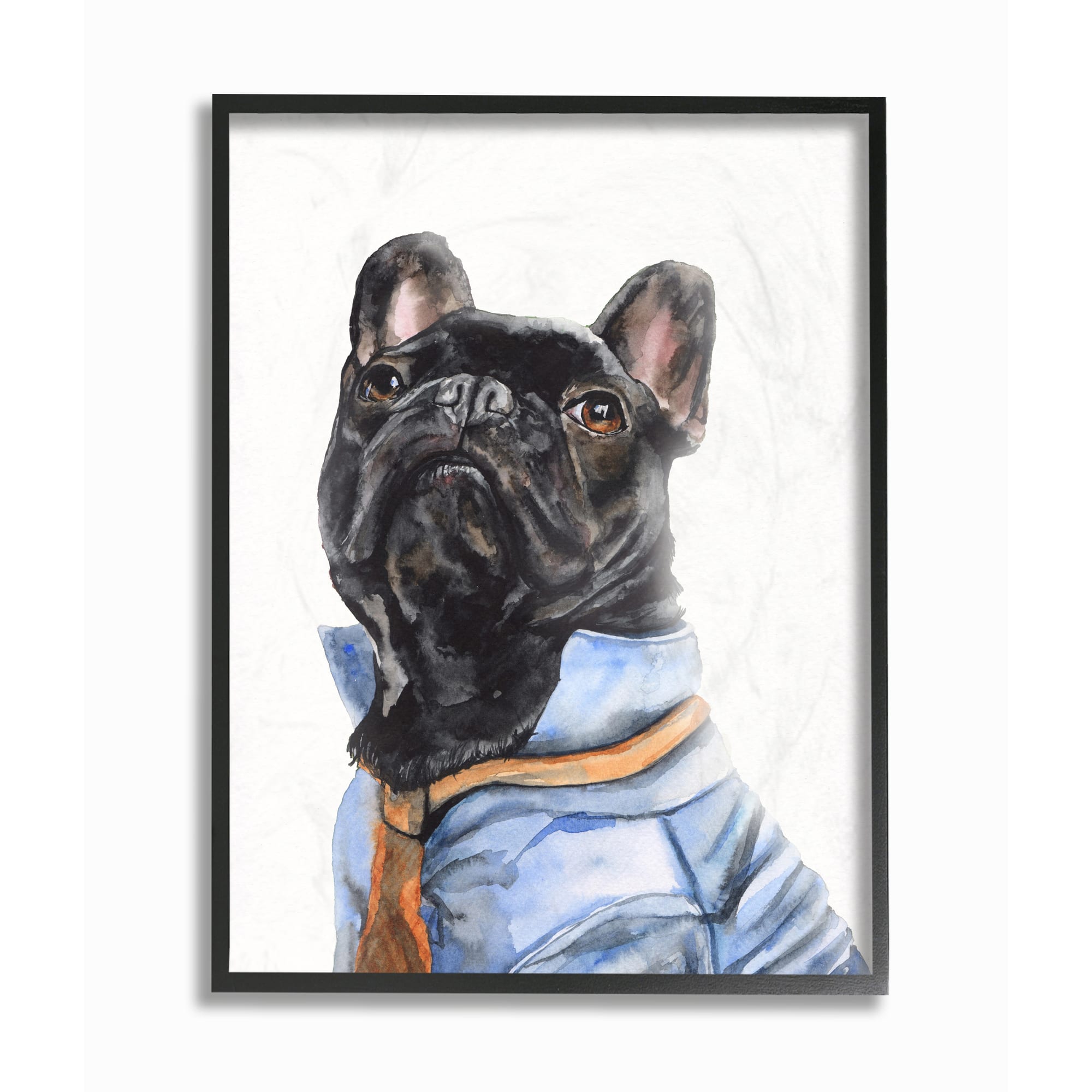 Stupell Industries French Bulldog Fashion Dog Pet Animal Watercolor Painting in Black Frame Wall Art