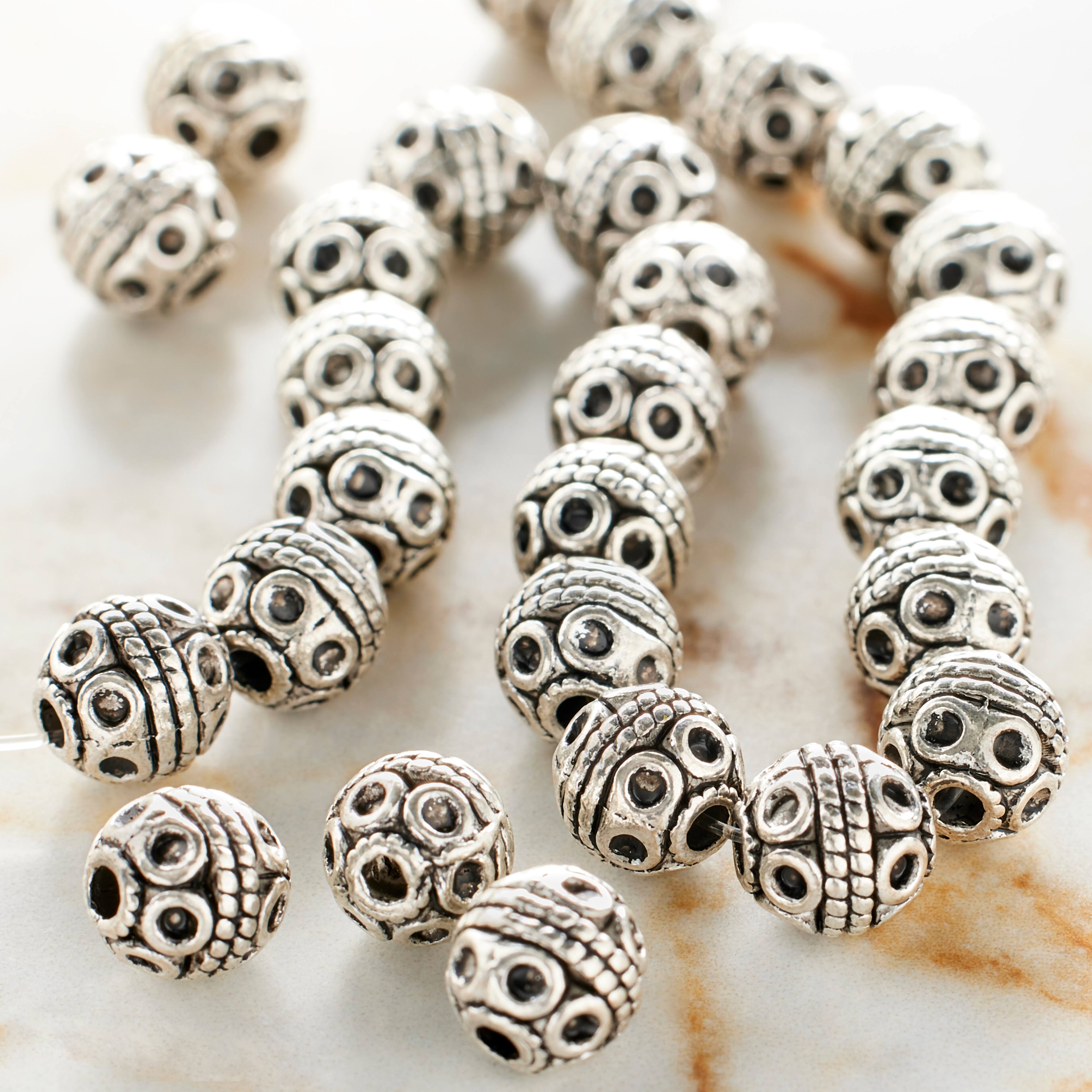 12 Pack:  Silver Plated Carved Round Beads, 8mm by Bead Landing™
