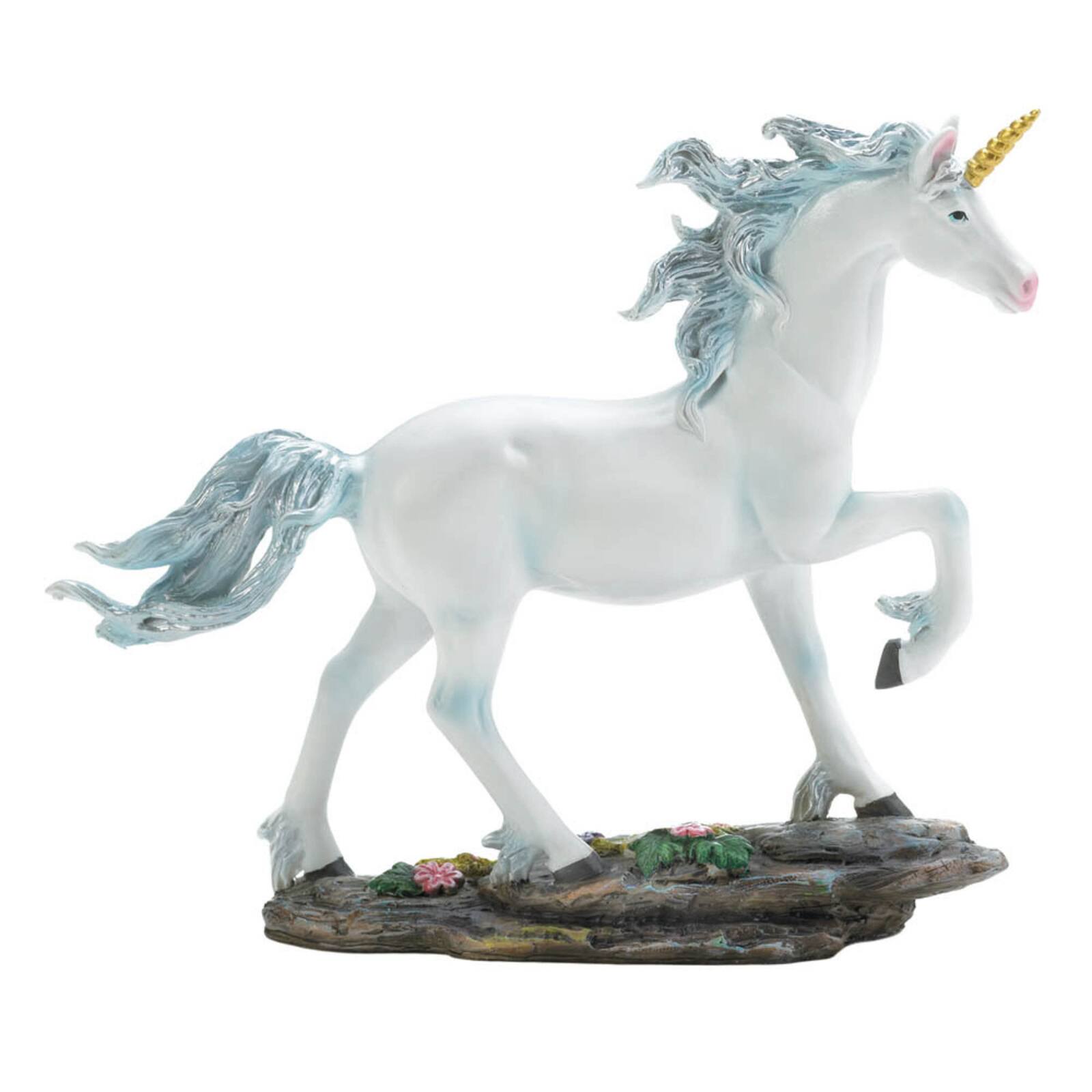 White Unicorn Figurine Blue and White 7.5&#x22; x 2.25&#x22; x 6.5&#x22;