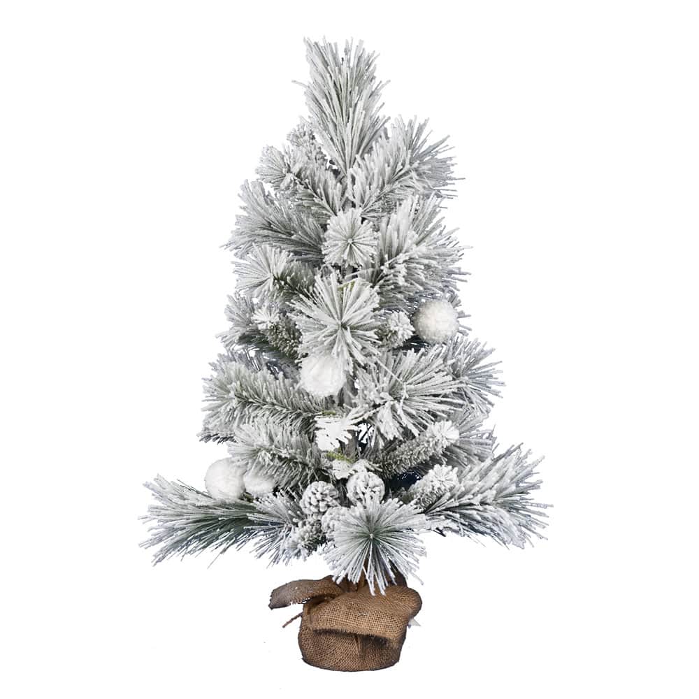 3ft. Unlit Frosted Beacon Pine with Snowballs & Pinecones Artificial Christmas Tree in Burlap Base