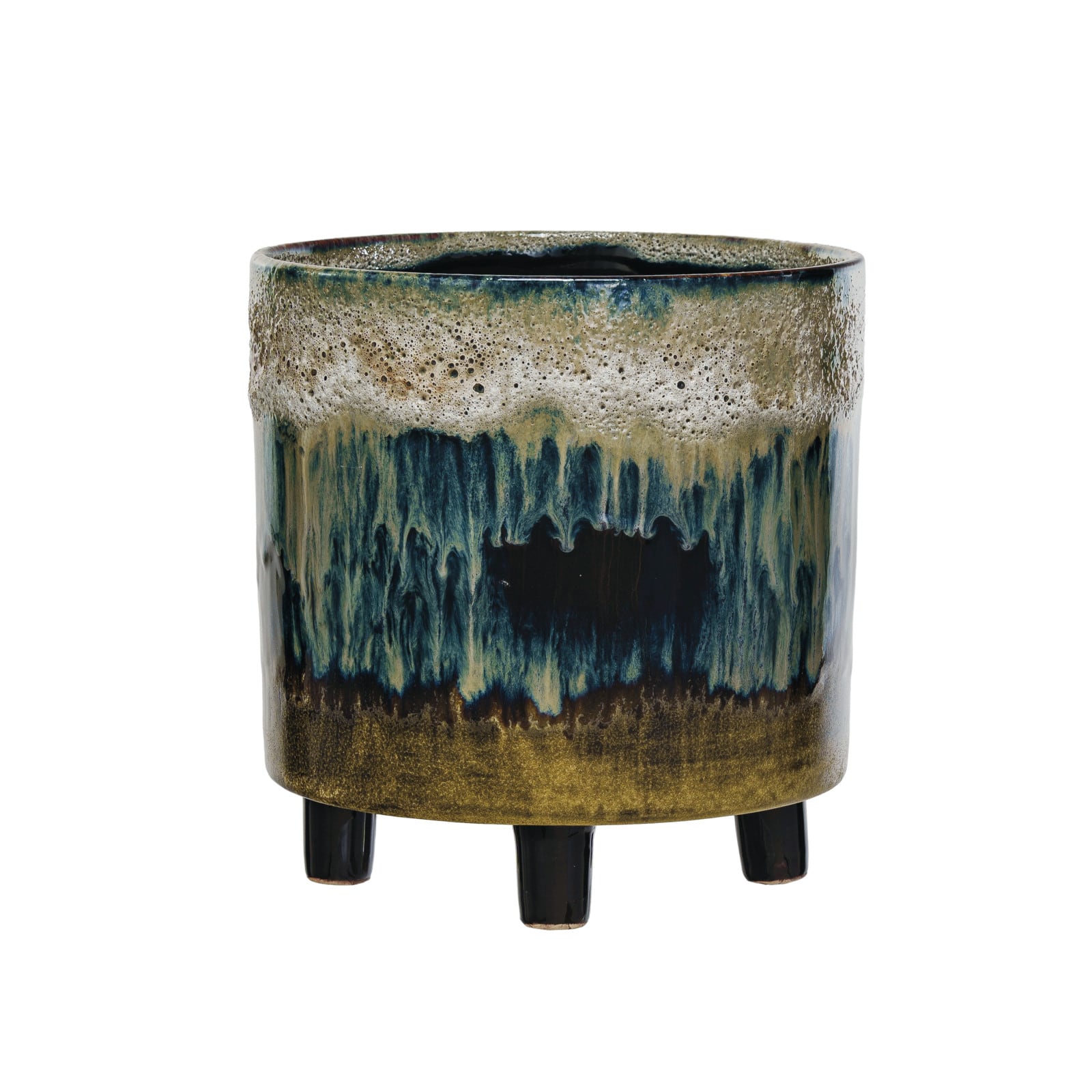 Hello Honey&#xAE; 8&#x22; Multicolor Reactive Glaze Round Stoneware Footed Planter