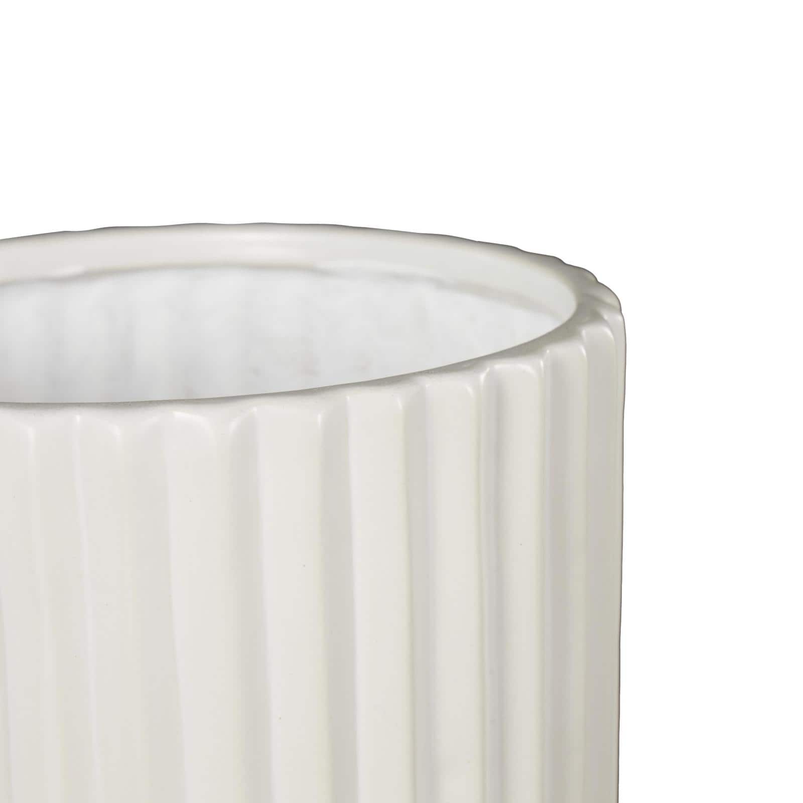 White Ribbed Textured Ceramic Planter Set