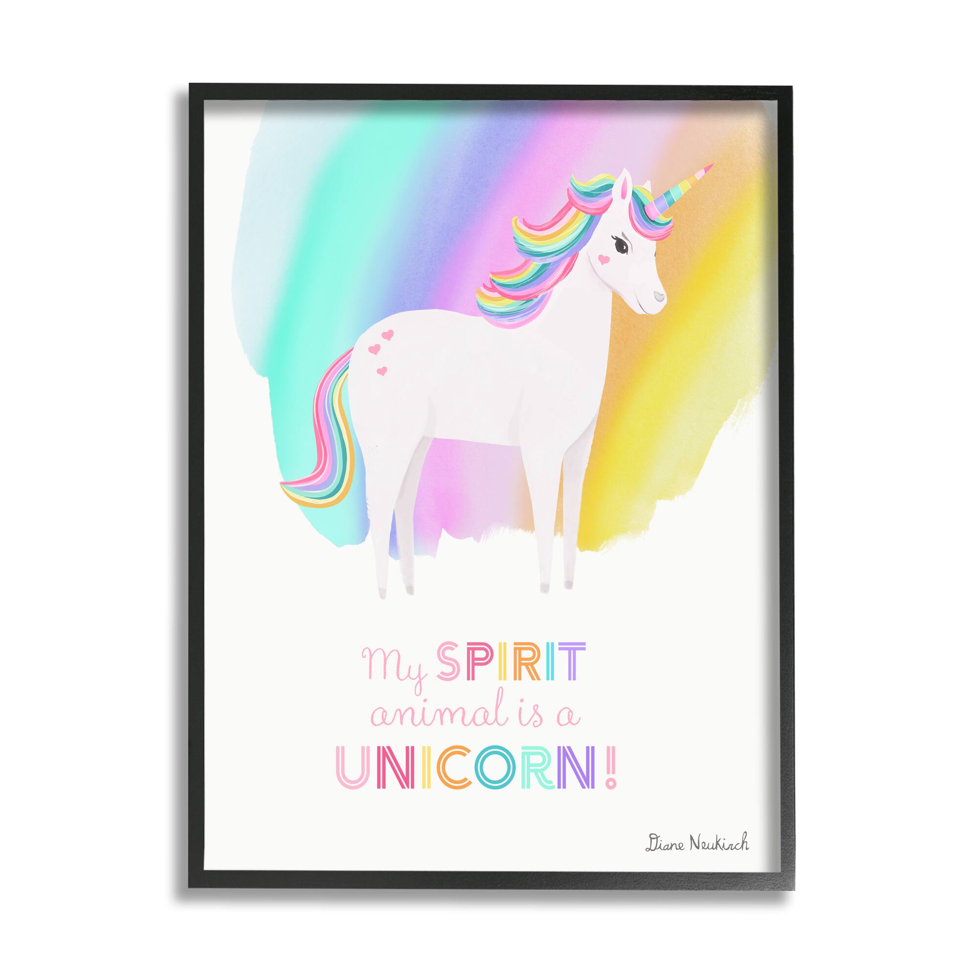 Stupell Industries Unicorn Spirit Animal Vivid Fantasy Rainbow Framed Giclee Art