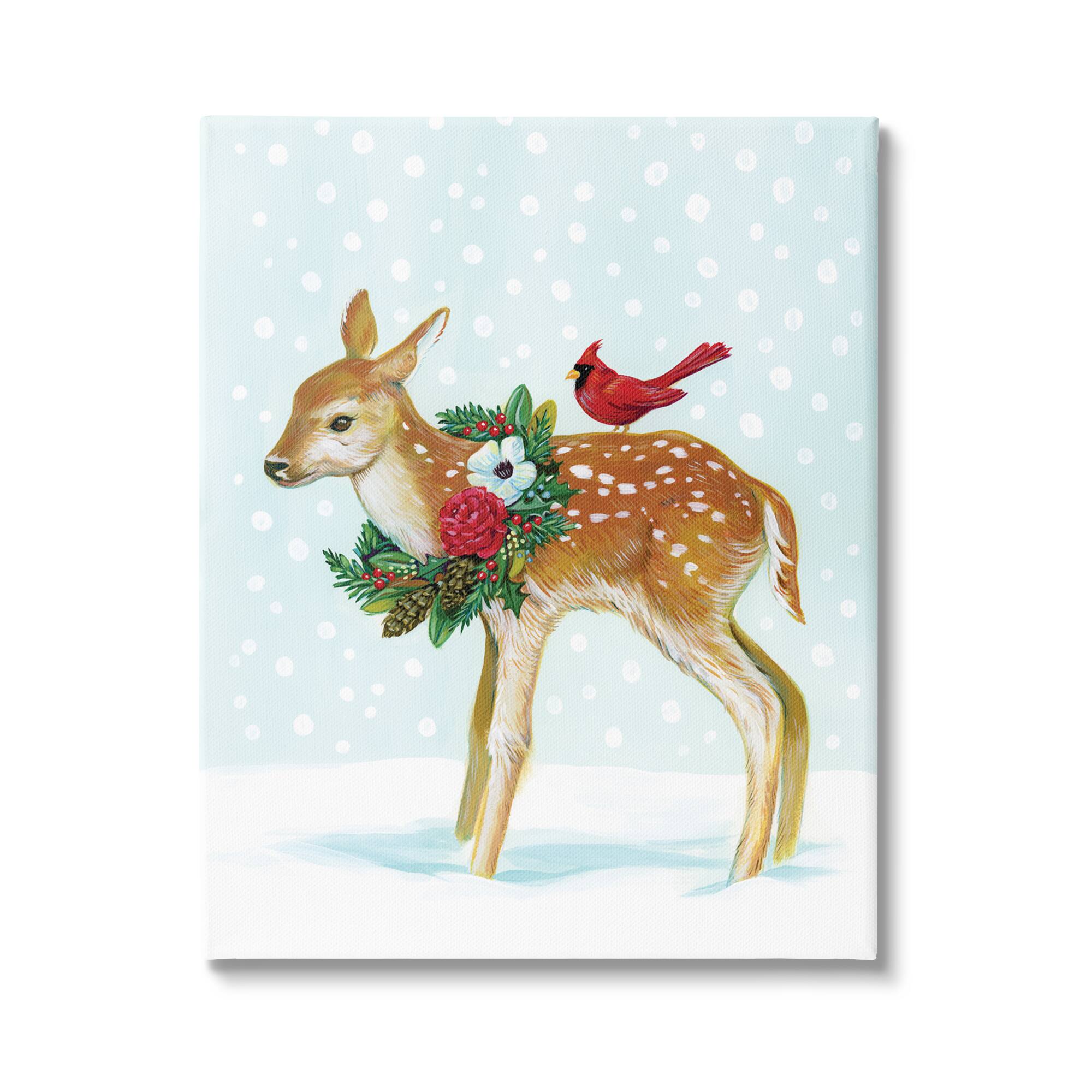 Stupell Industries Snowy Deer Holiday Cardinal Canvas Wall Art