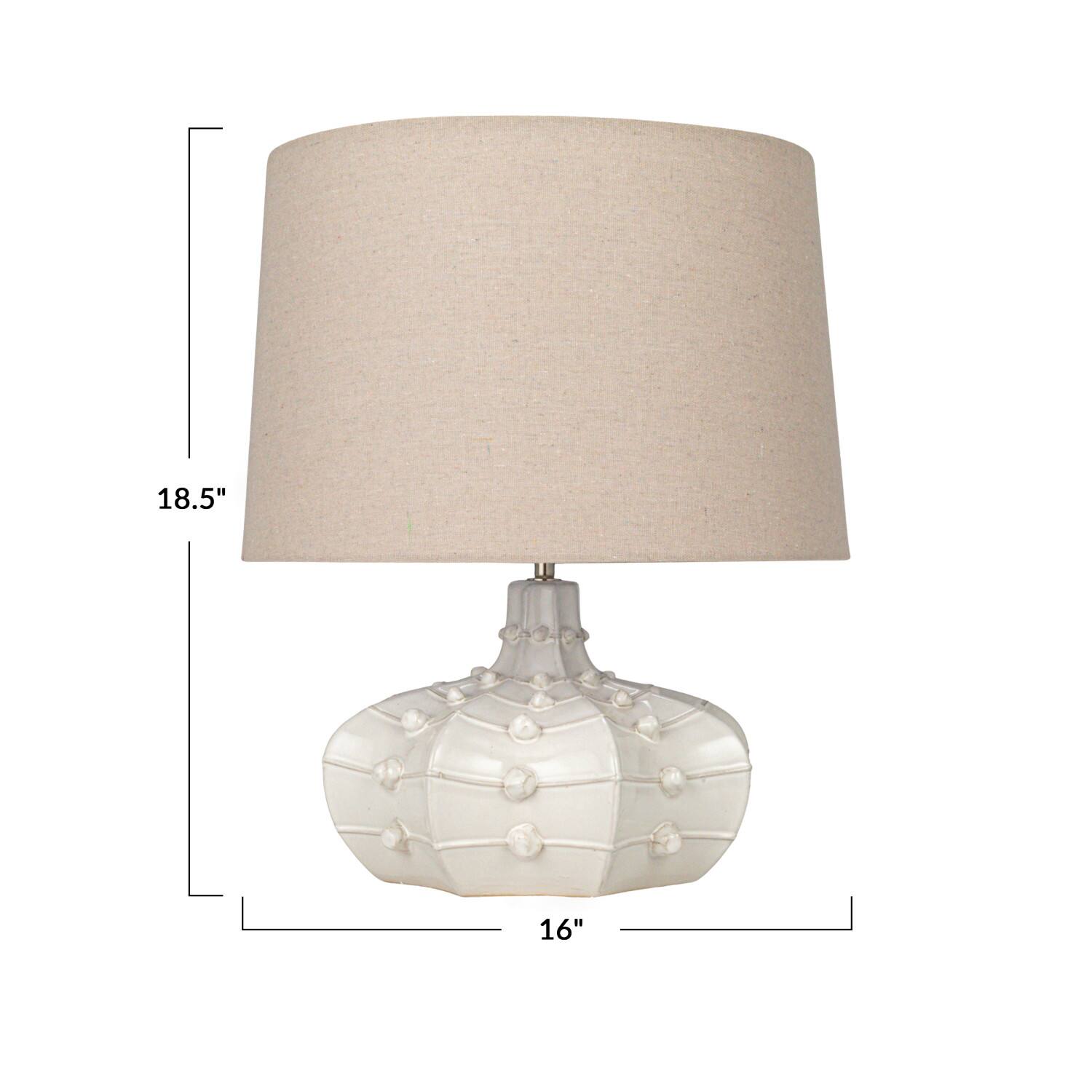 Hello Honey® 18.5" White Stoneware Hobnail Fluted Table Lamp with Linen Shade & Inline Switch