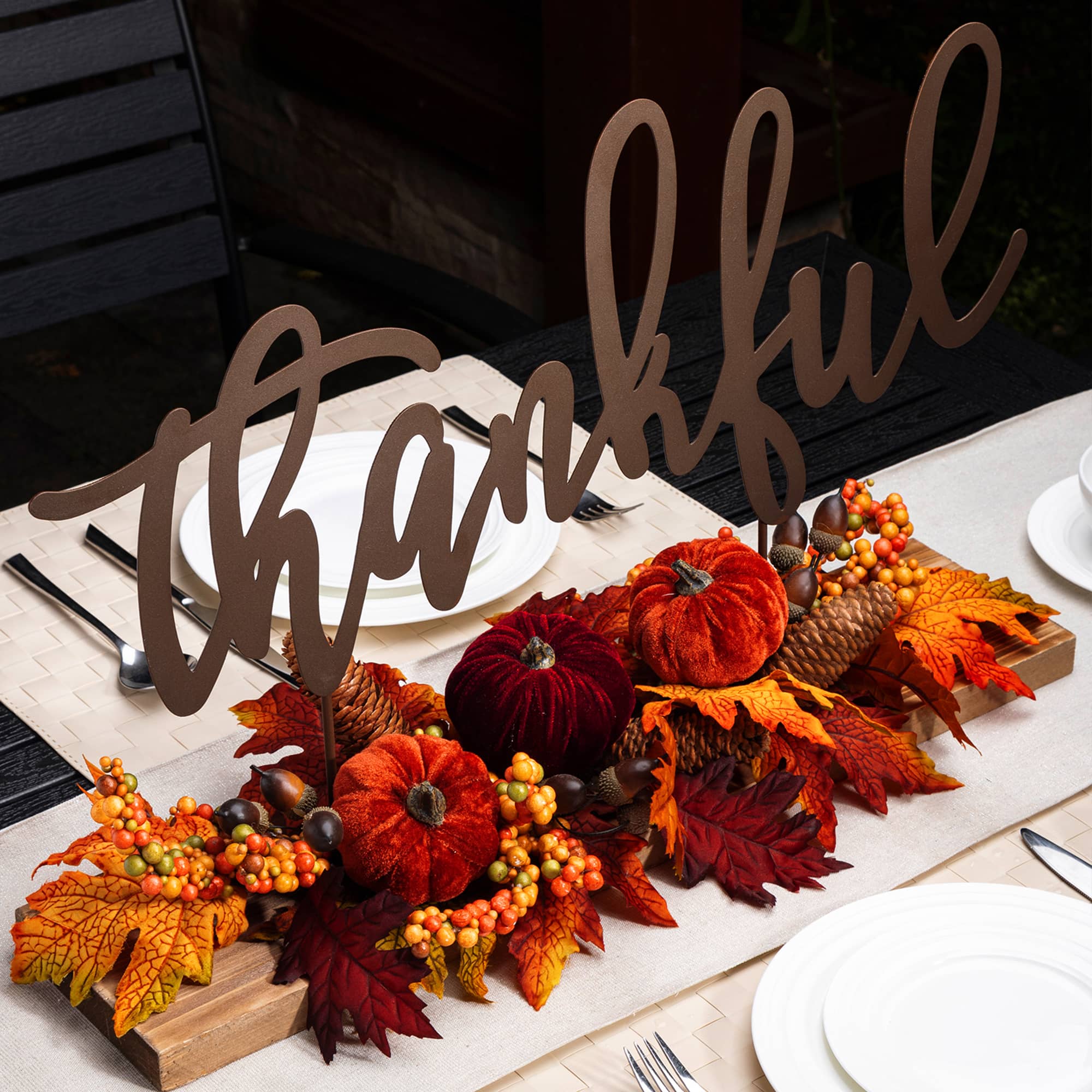 24&#x22; GlitzHome&#xAE; Thankful Floral Tabletop Sign