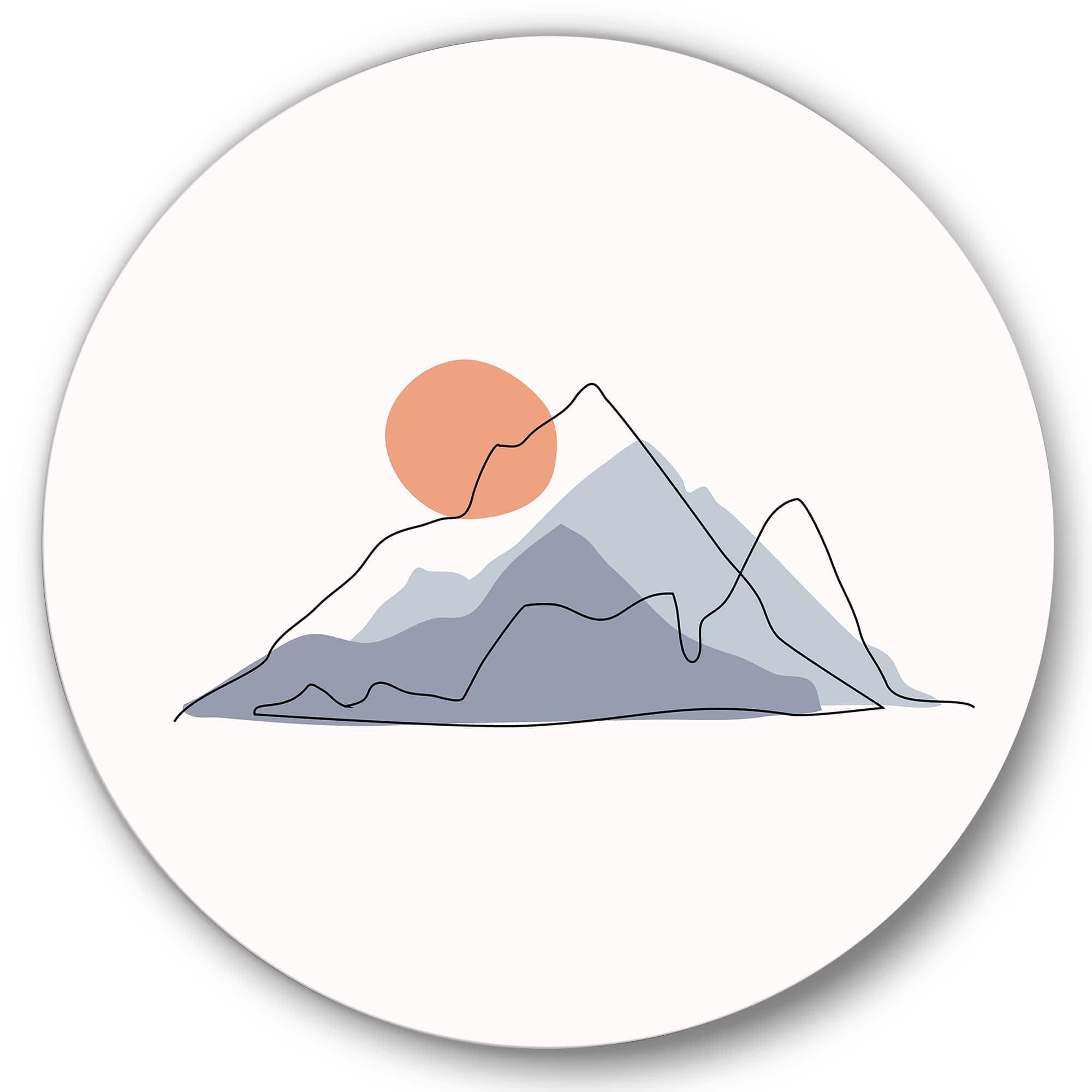 Designart - Abstract Mountainscape With Red Moon - Modern Metal Circle Wall Art
