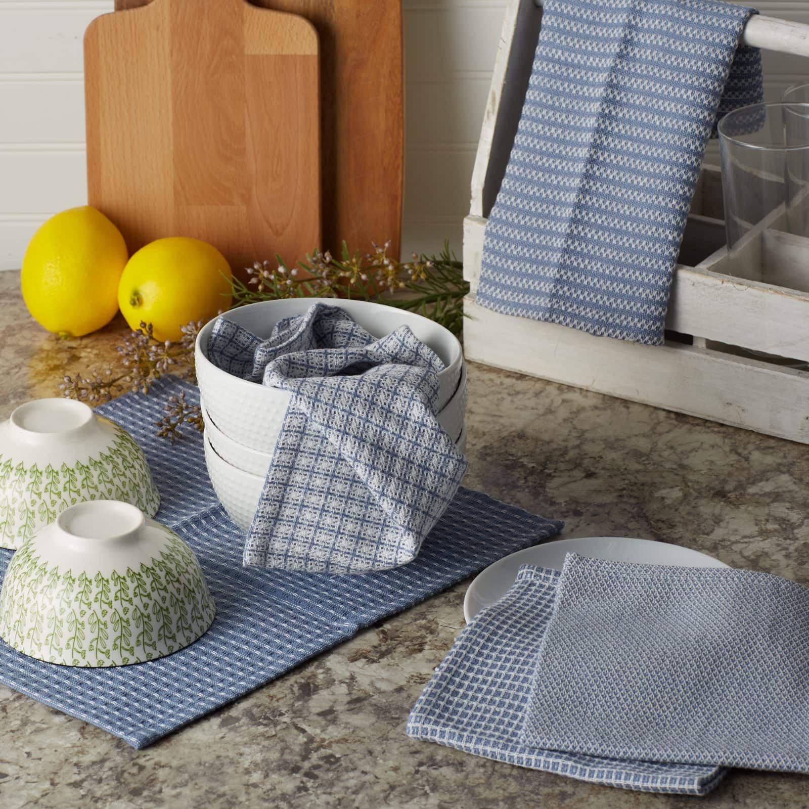 DII® Stonewash Mixed Pattern Blue Dishcloths, 5ct.